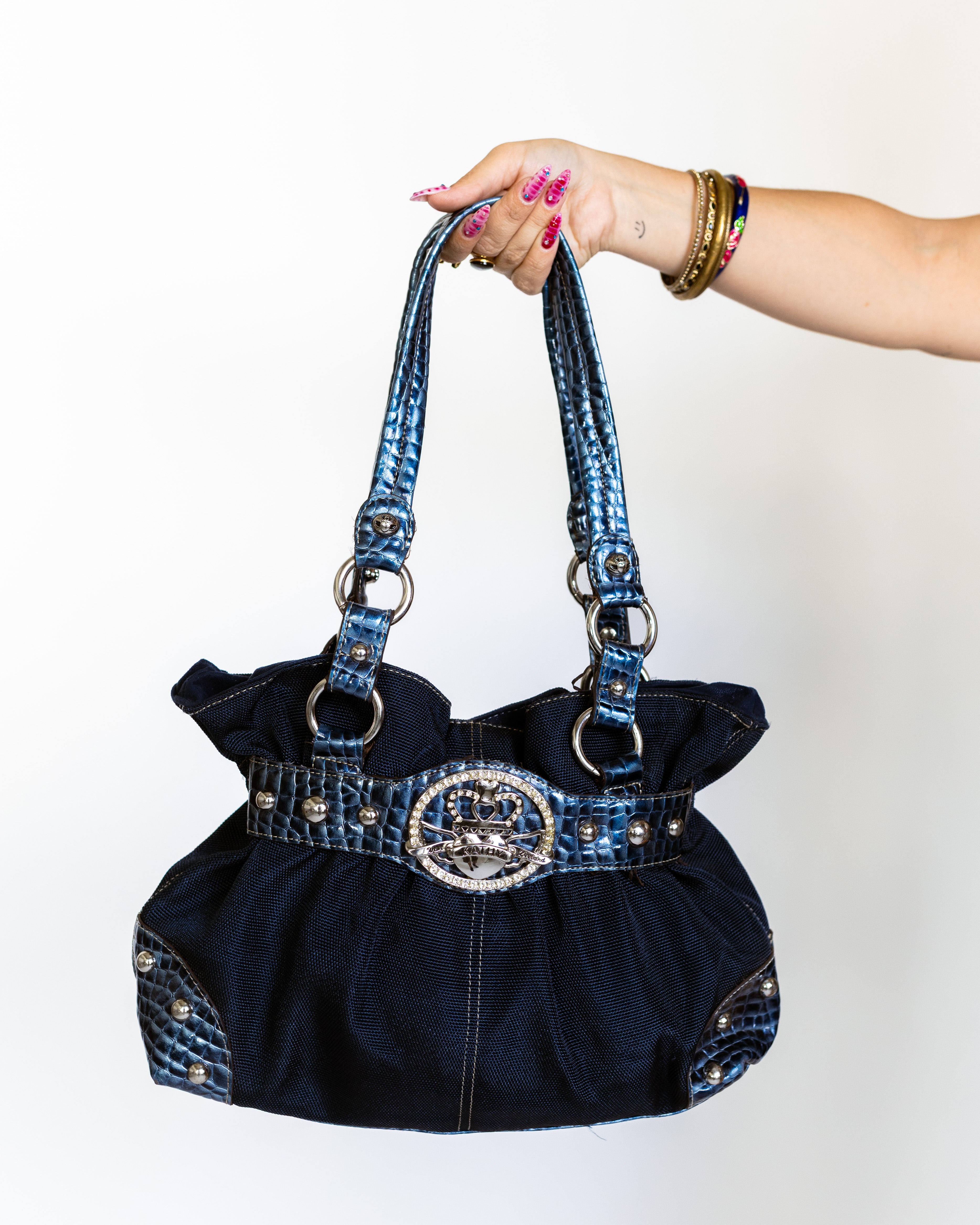 Midnight Denim & Croc-Trim Kathy Van Zeeland Bling Bag