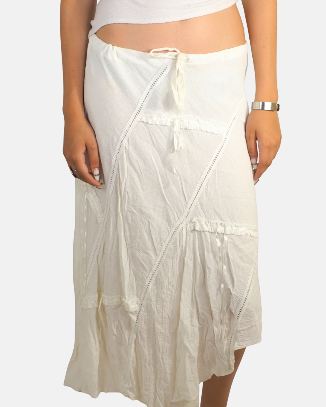 White Asymmetric Boho Midi Skirt - Eurodagdn
