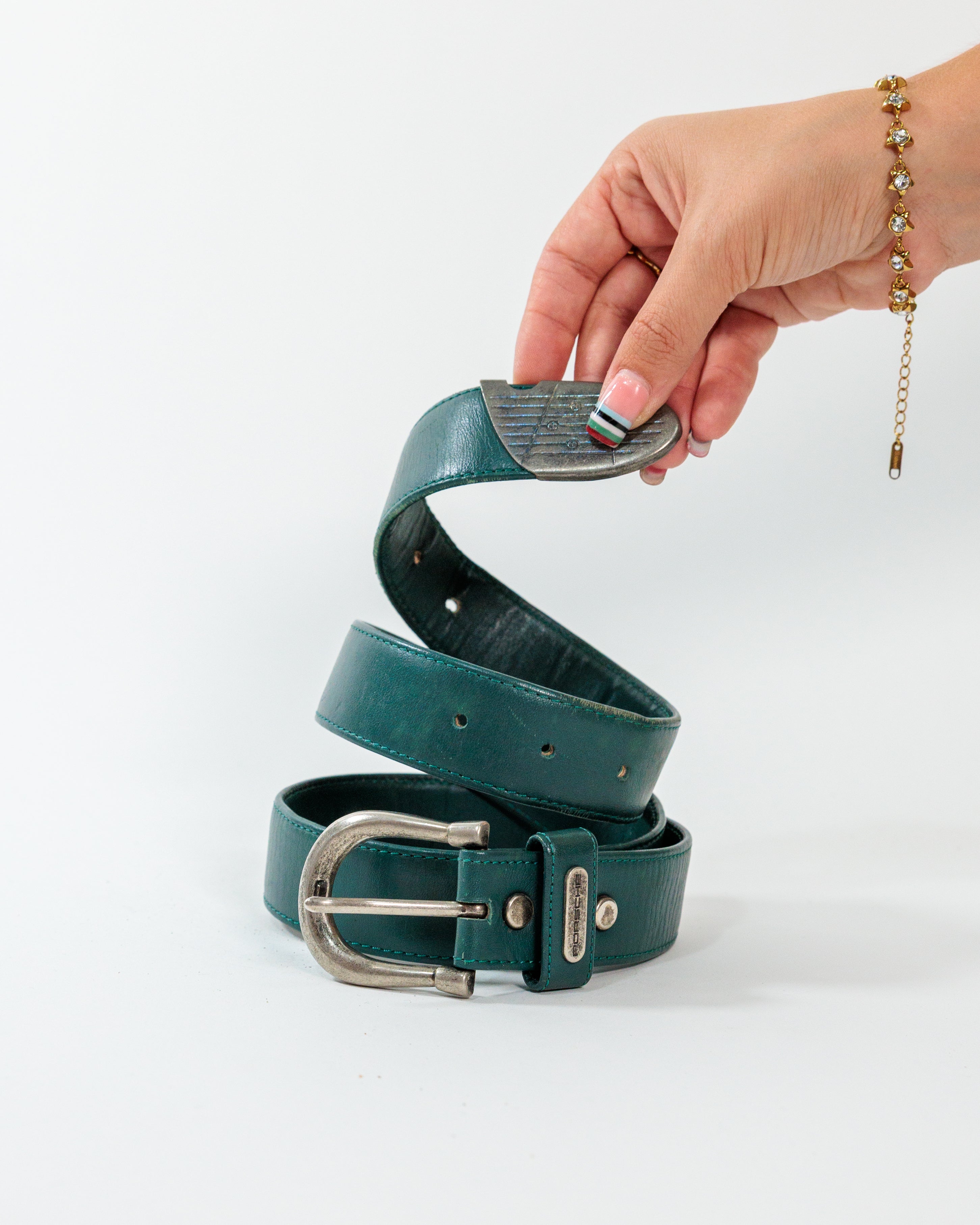 Teal Green Leather Logo Belt - Diesel