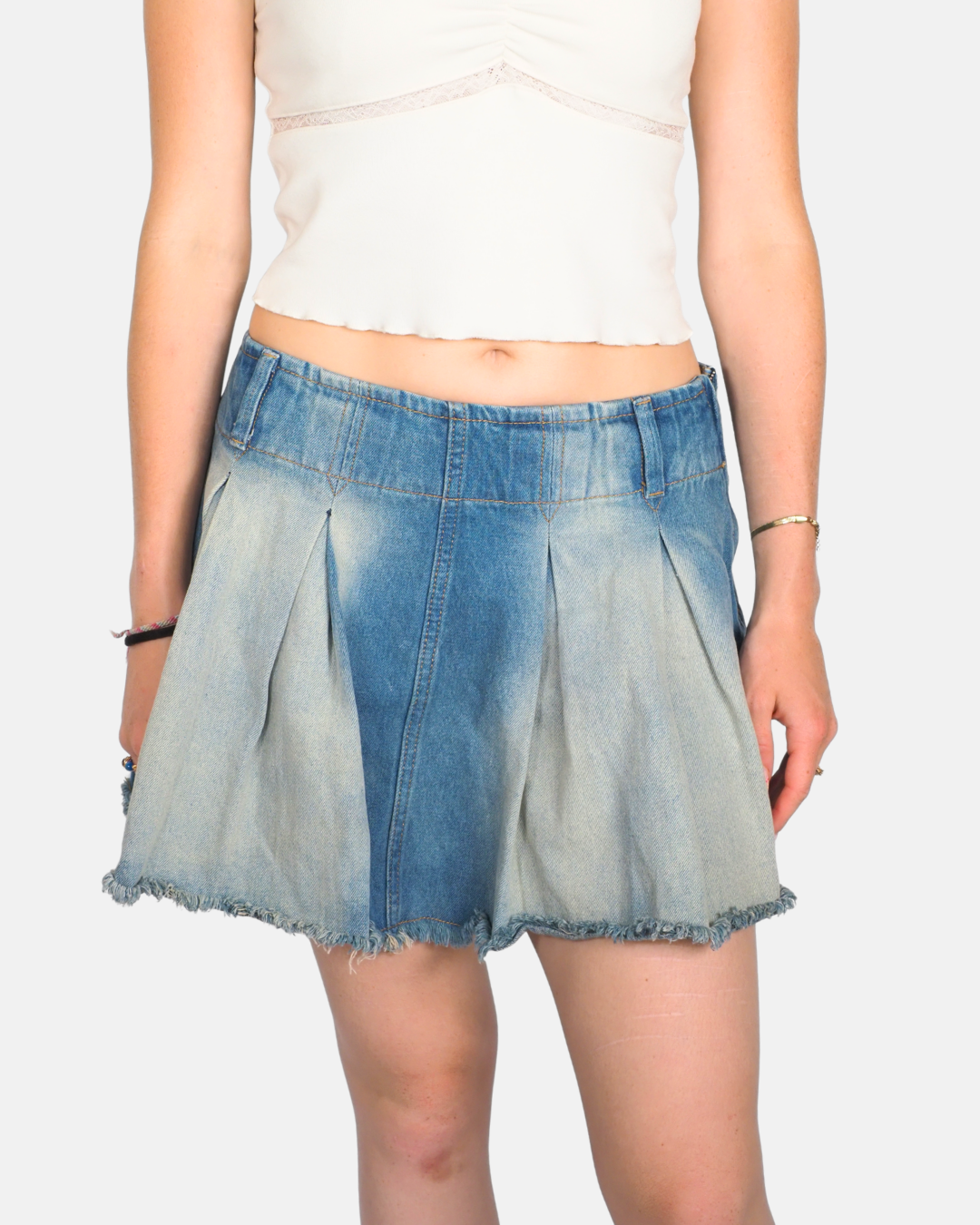 Y2K Pleated Denim Skater Mini Skirt by FB Sister