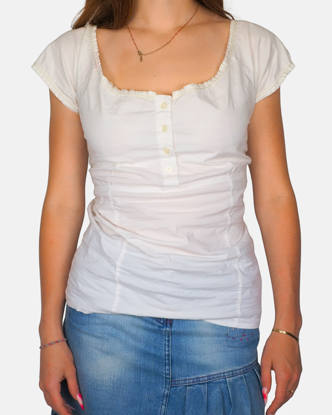 White Ruched Henley Top by Quilla’s
