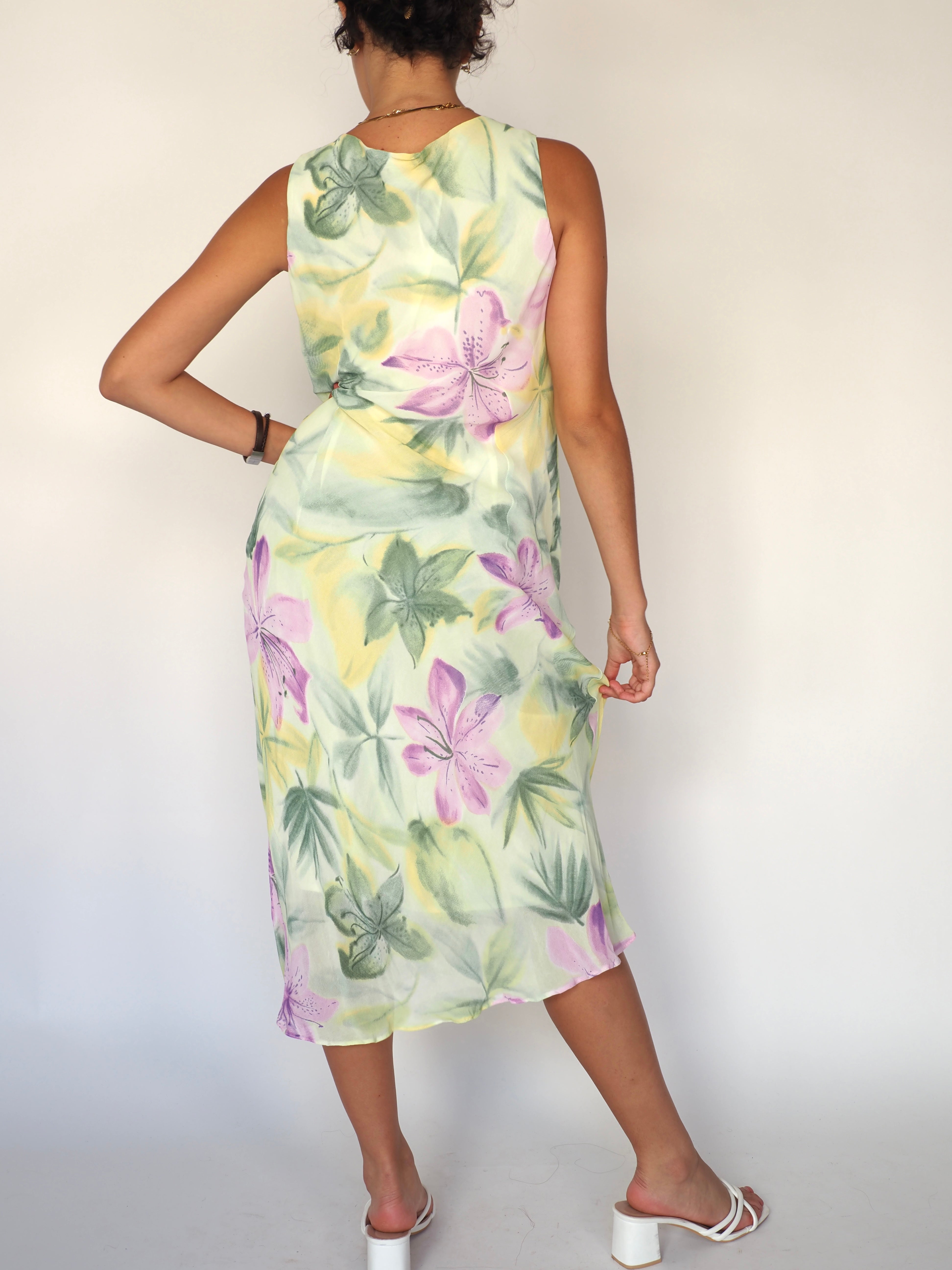 Warp & Weft “Pastel Lily” Floral-Print Slip Midi