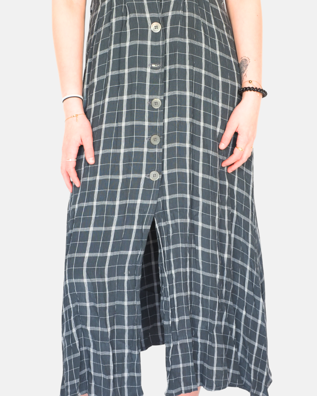 United Colors of benetton Grey Check Button-Up Midi Dress