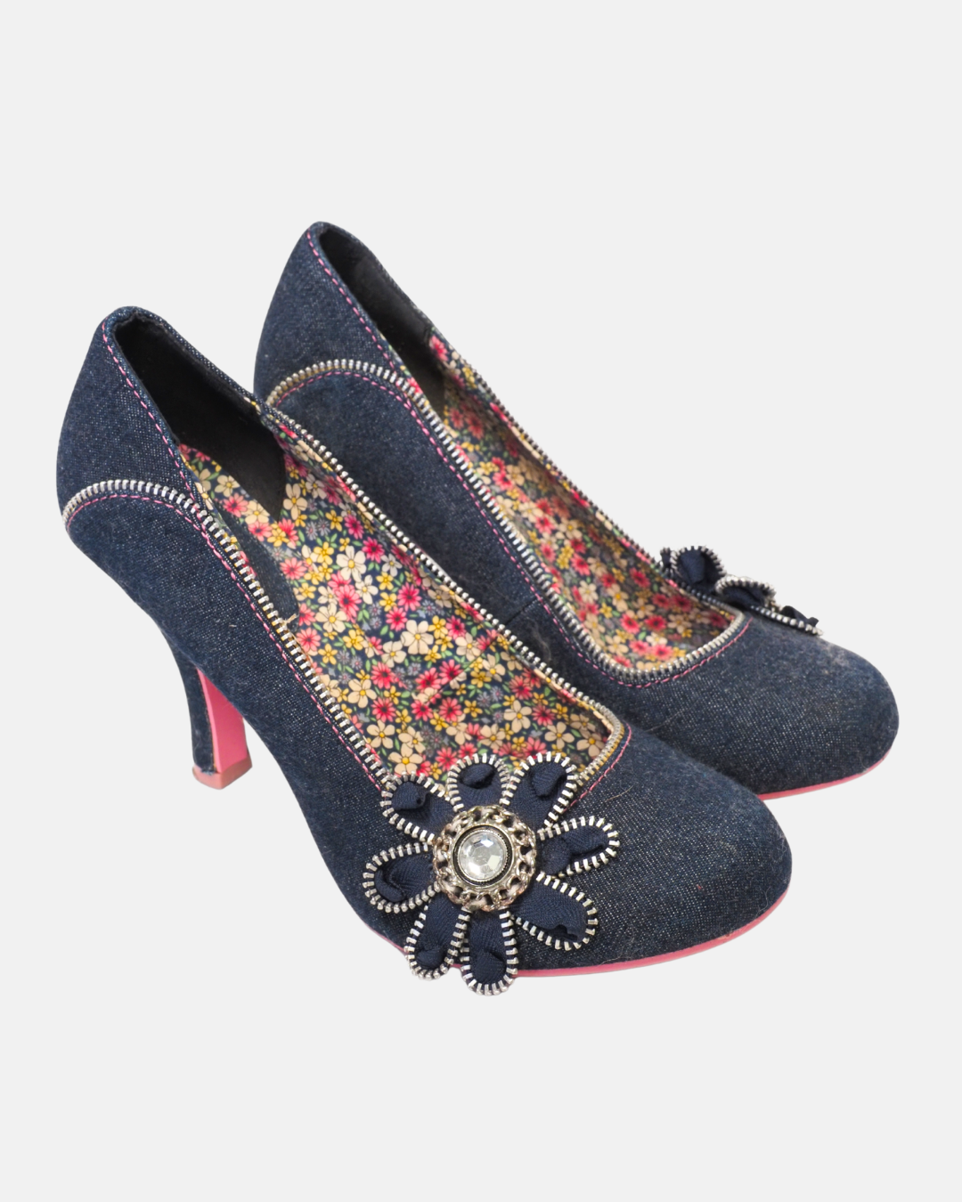 Cutesy denim flower heels by  ruby shoo
