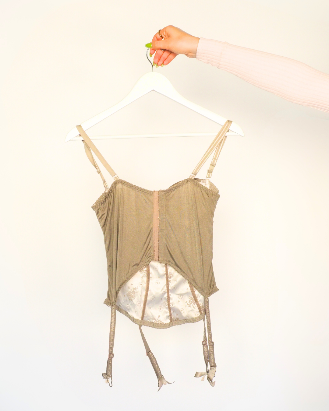 Lilly Sheer Beige Floral Lace Corset Top