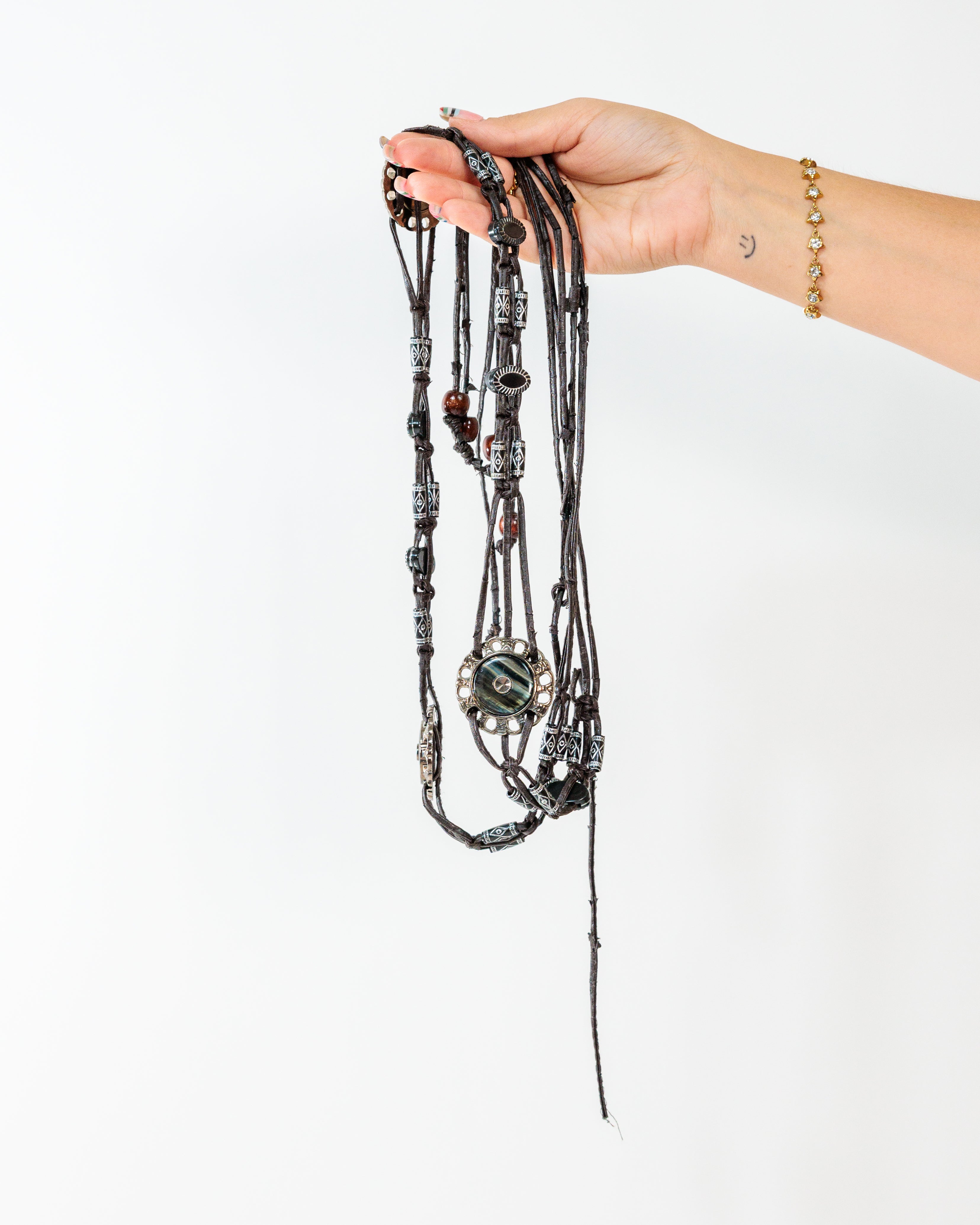 Brown Silver Beaded Medallion Belt