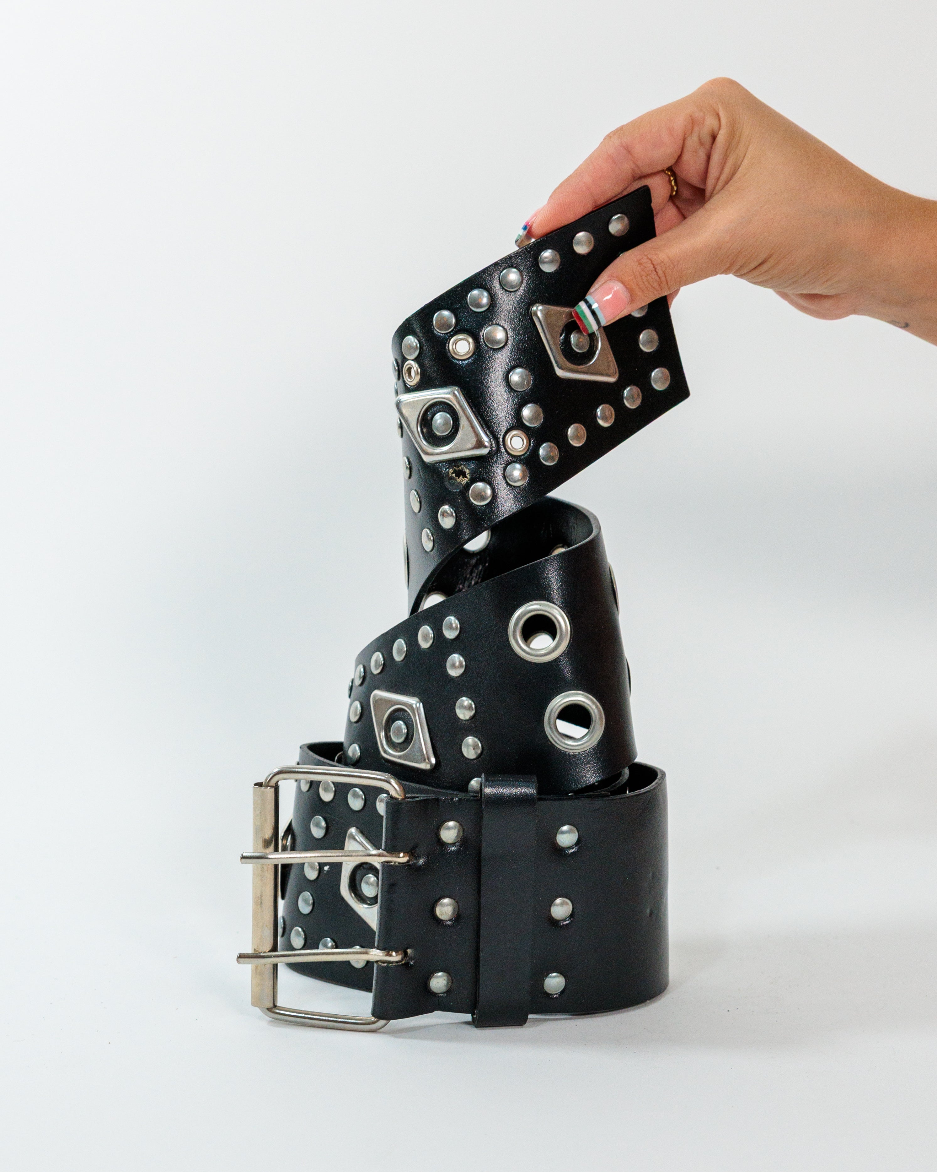 Black Studded Grommet Wide Belt