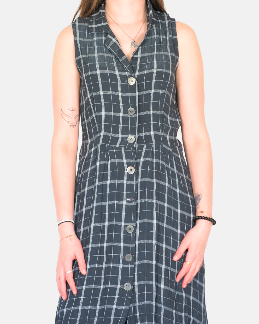 United Colors of benetton Grey Check Button-Up Midi Dress