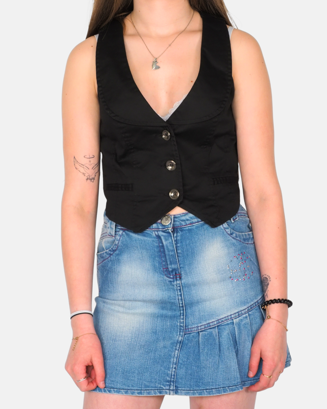 Lulumary Black Tailored Button-Up Vest Top