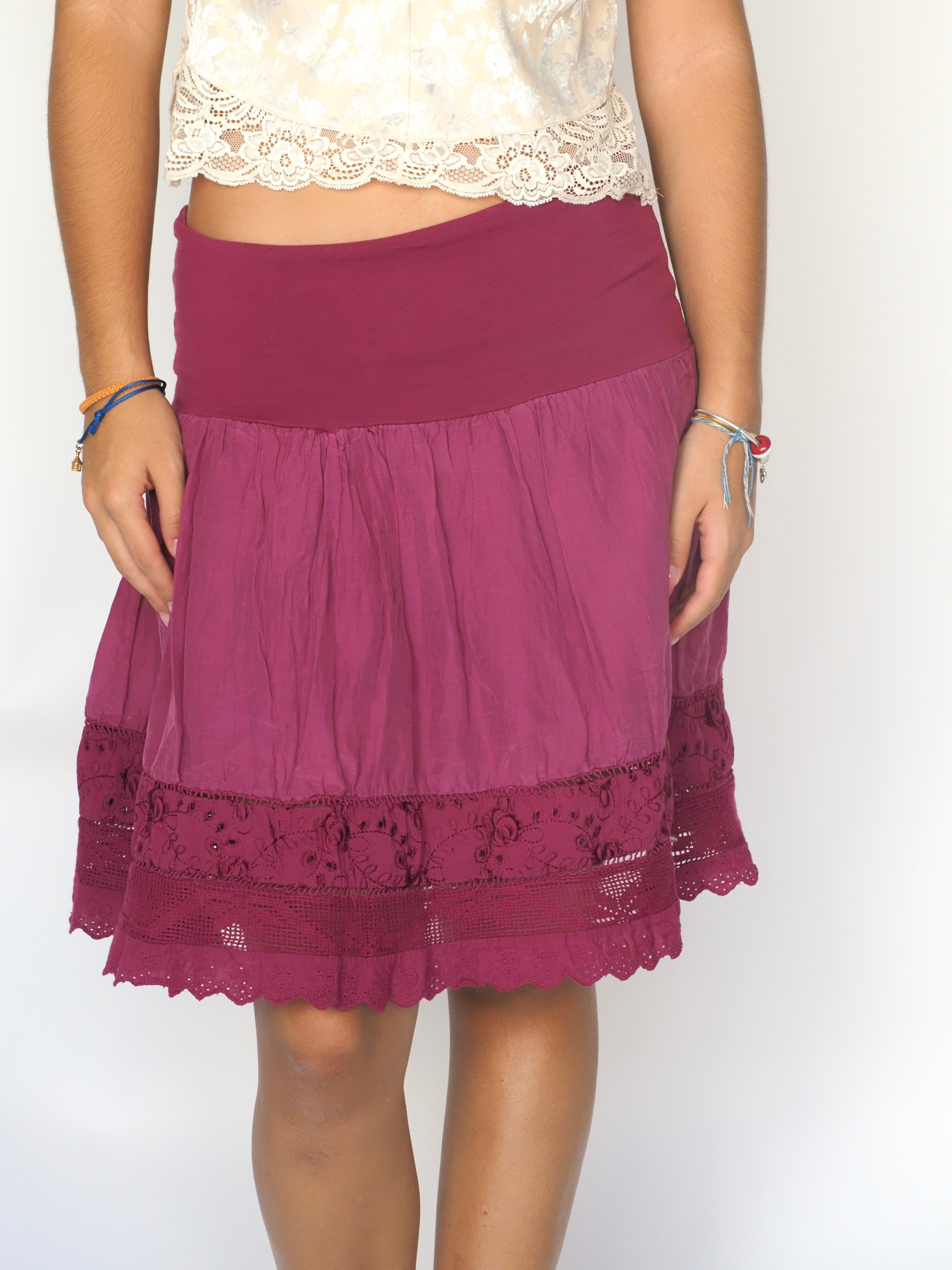 Plum Embroidered Boho Mini Skirt