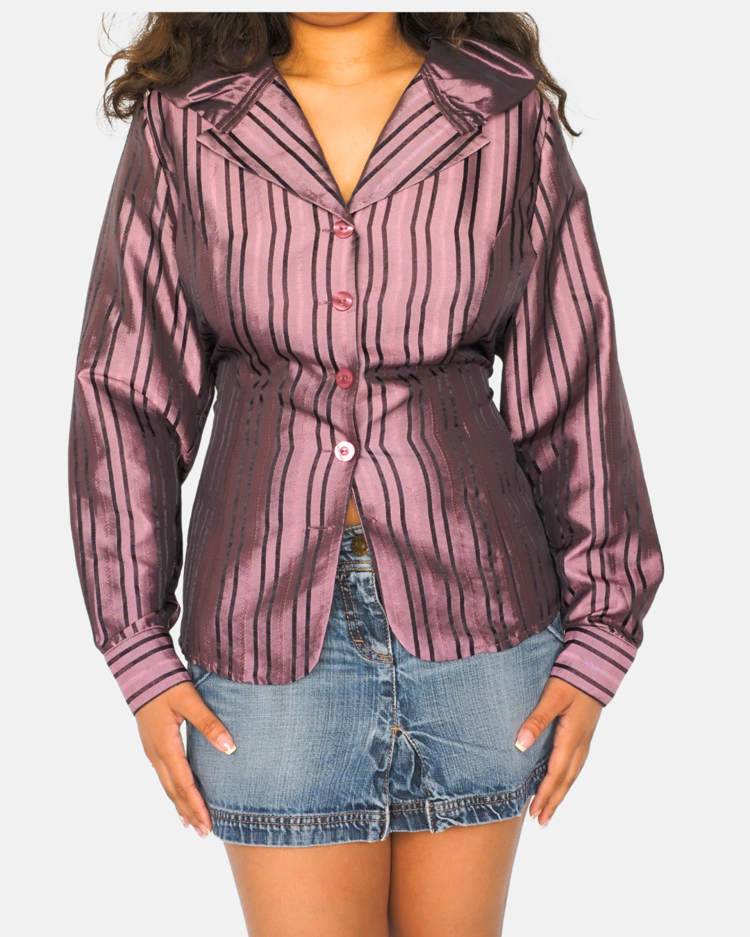 Puli Metallic Purple Stripe Tailored Blazer Style Shirt
