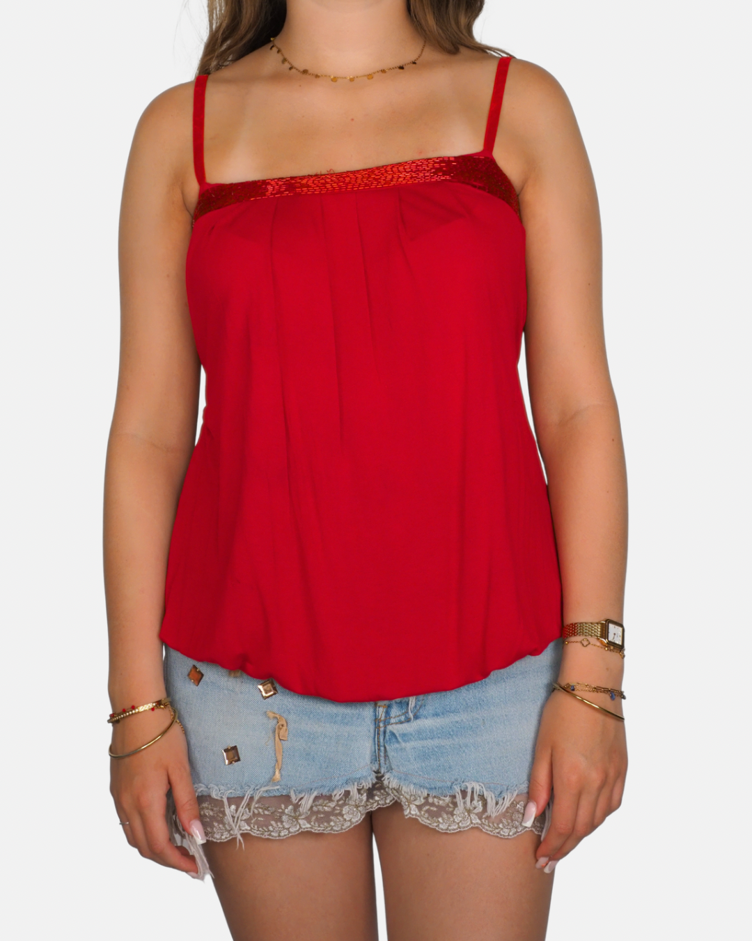 Red Sequin Trim Cami Top by Stile Benetton