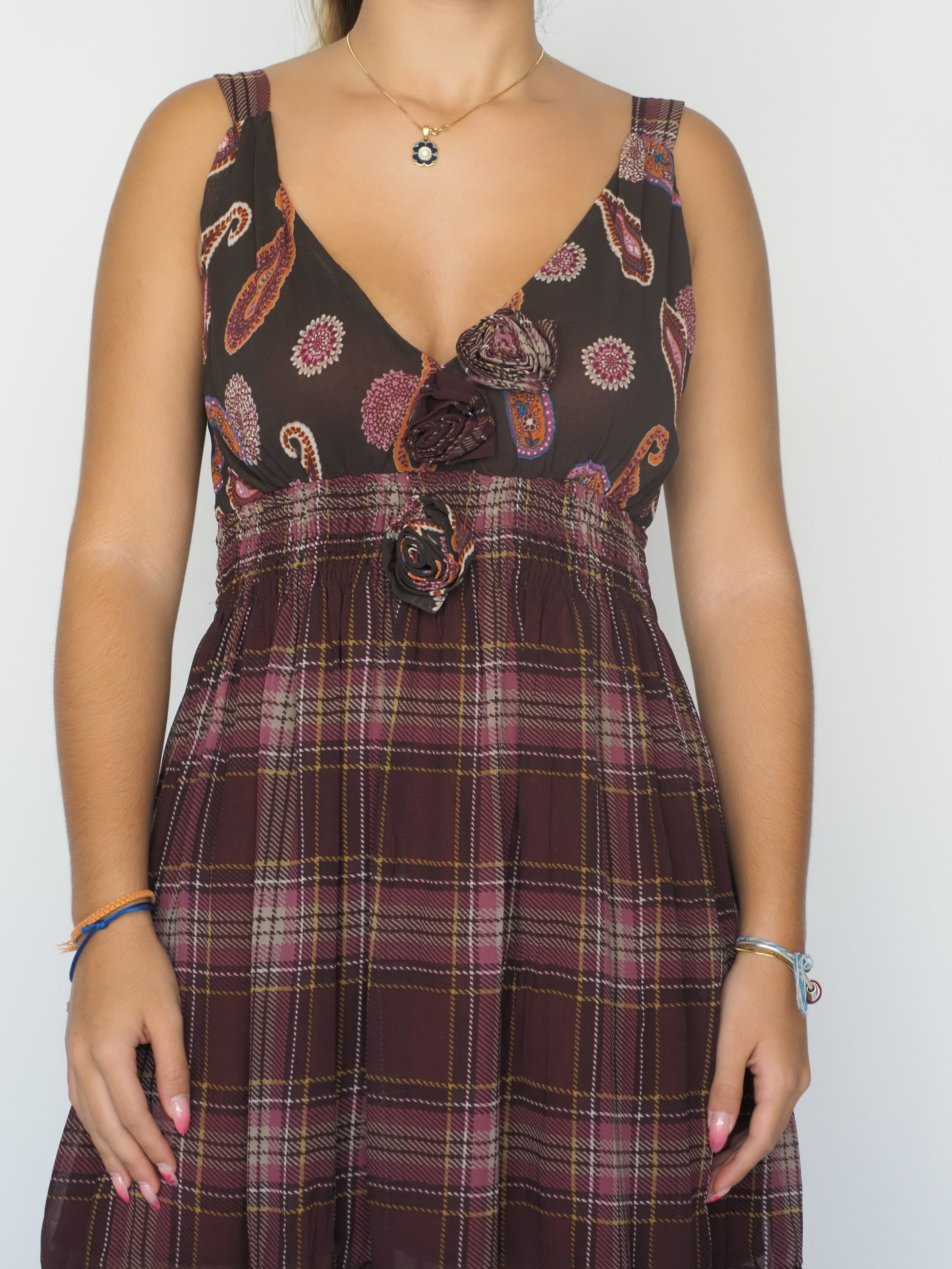 Boho Plaid & Paisley Floral Dress – Rinascimento