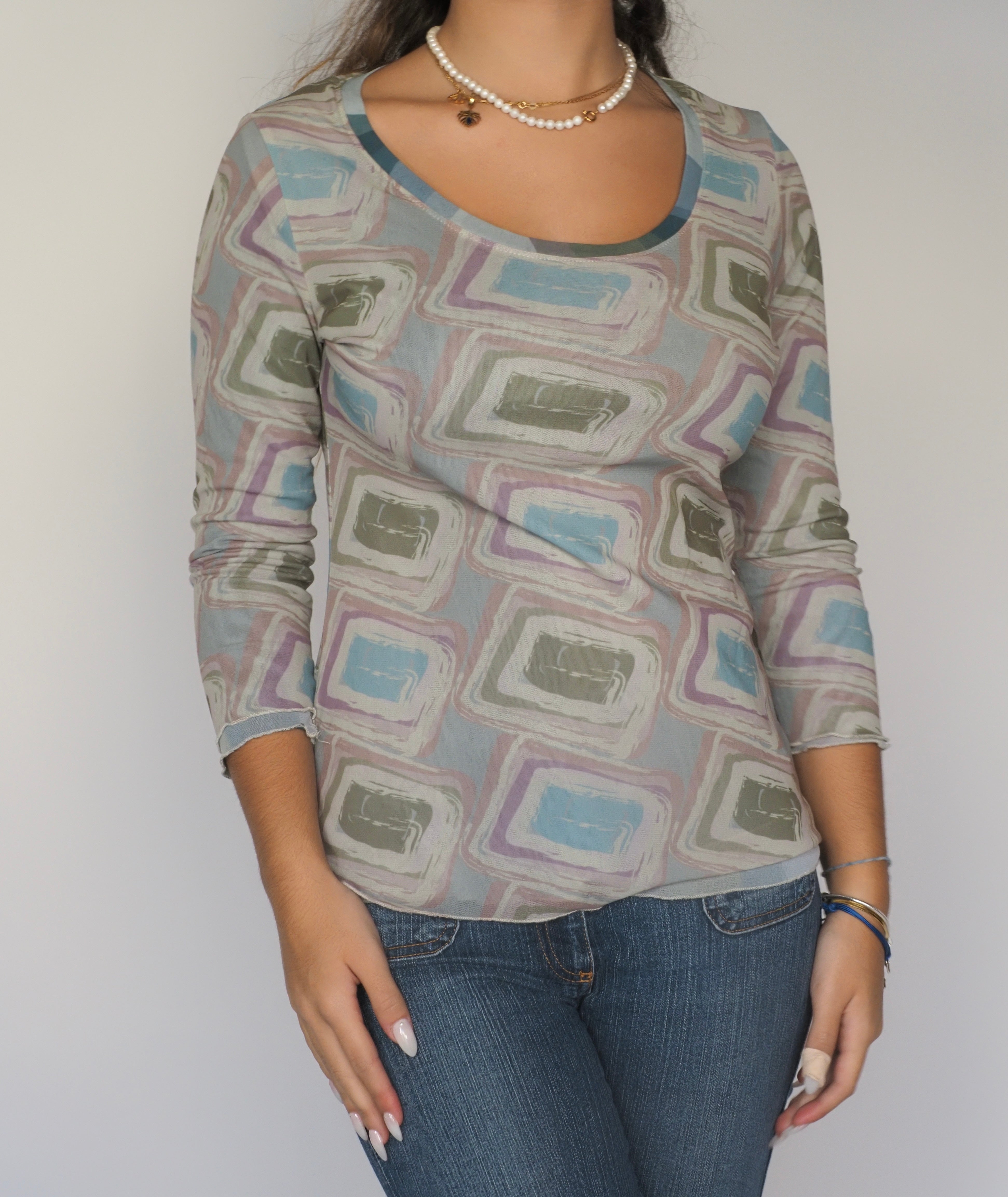 Muted Pastel Geometric Mesh Top