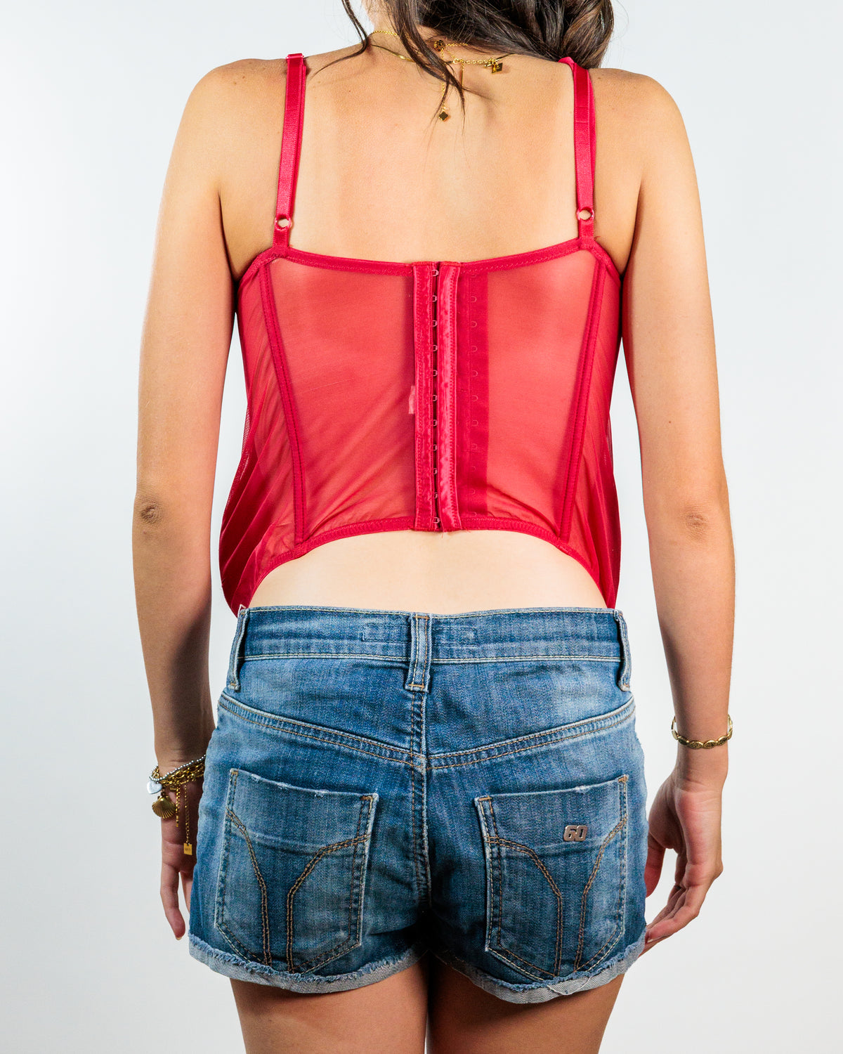 Red Satin Embroidered Corset Top