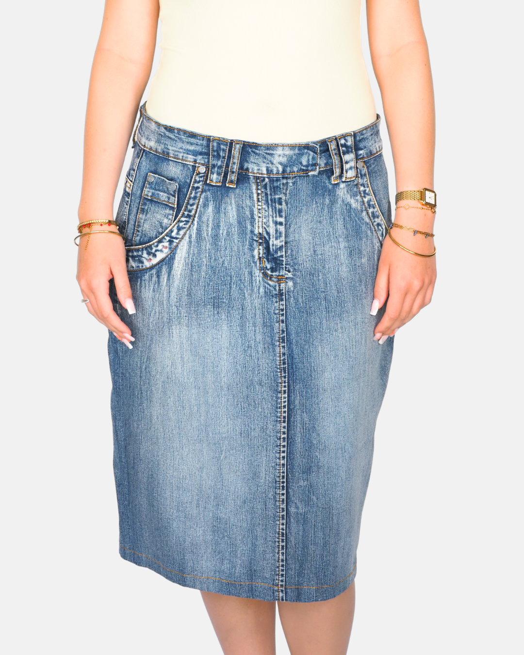 Y2K Denim Midi Pencil Skirt