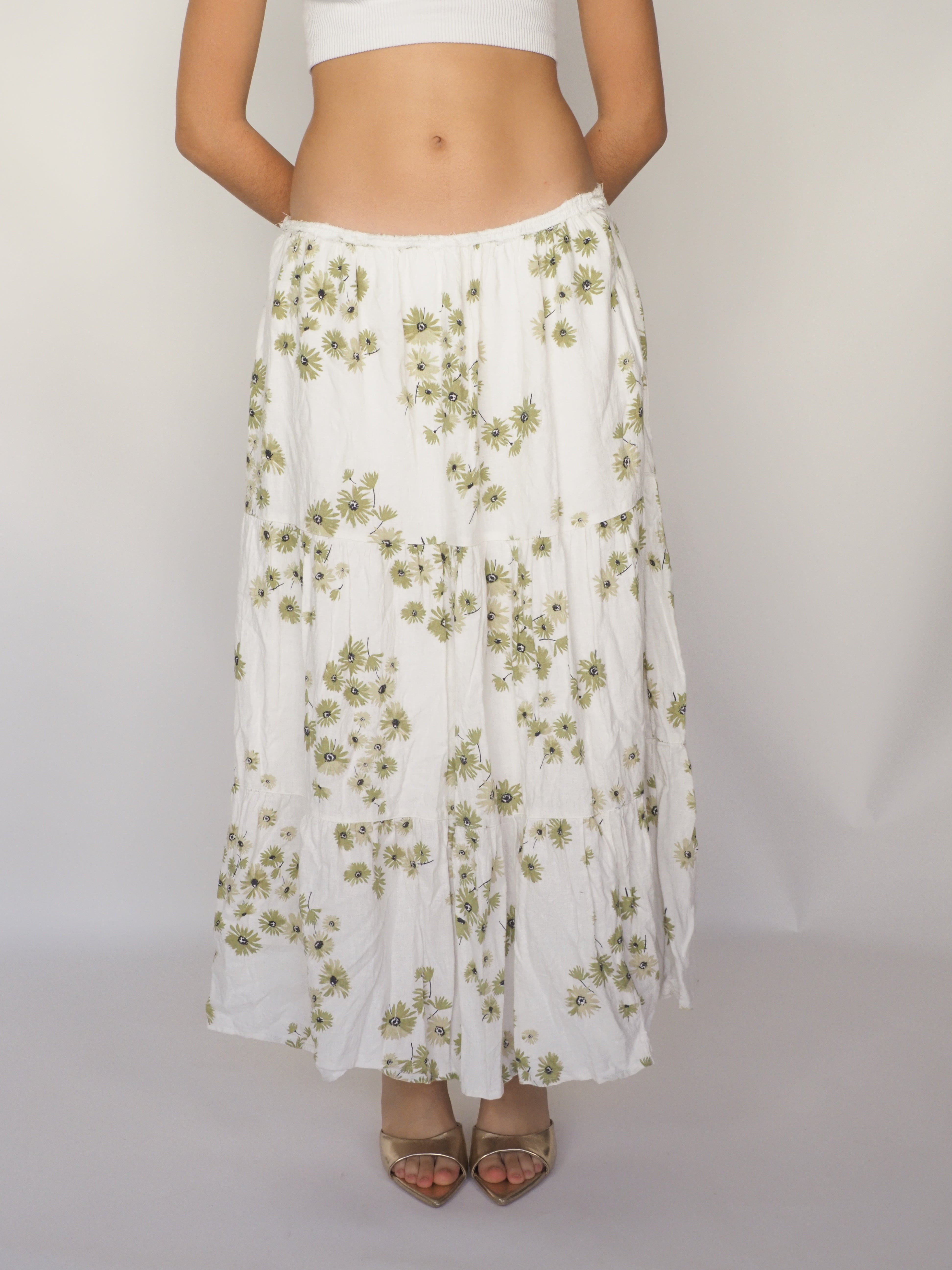 White Daisy Embroidered Maxi Skirt