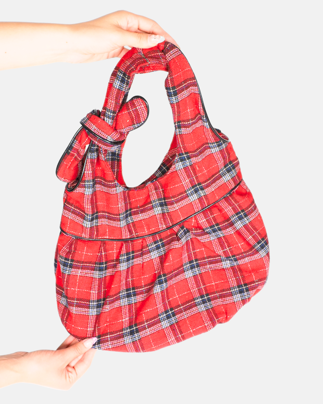 Y2K Red Plaid Slouchy Shoulder Bag