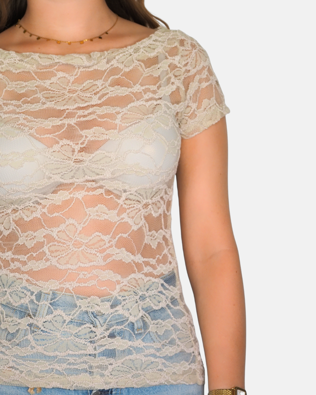 Cream Sheer Lace Top by Mezzo