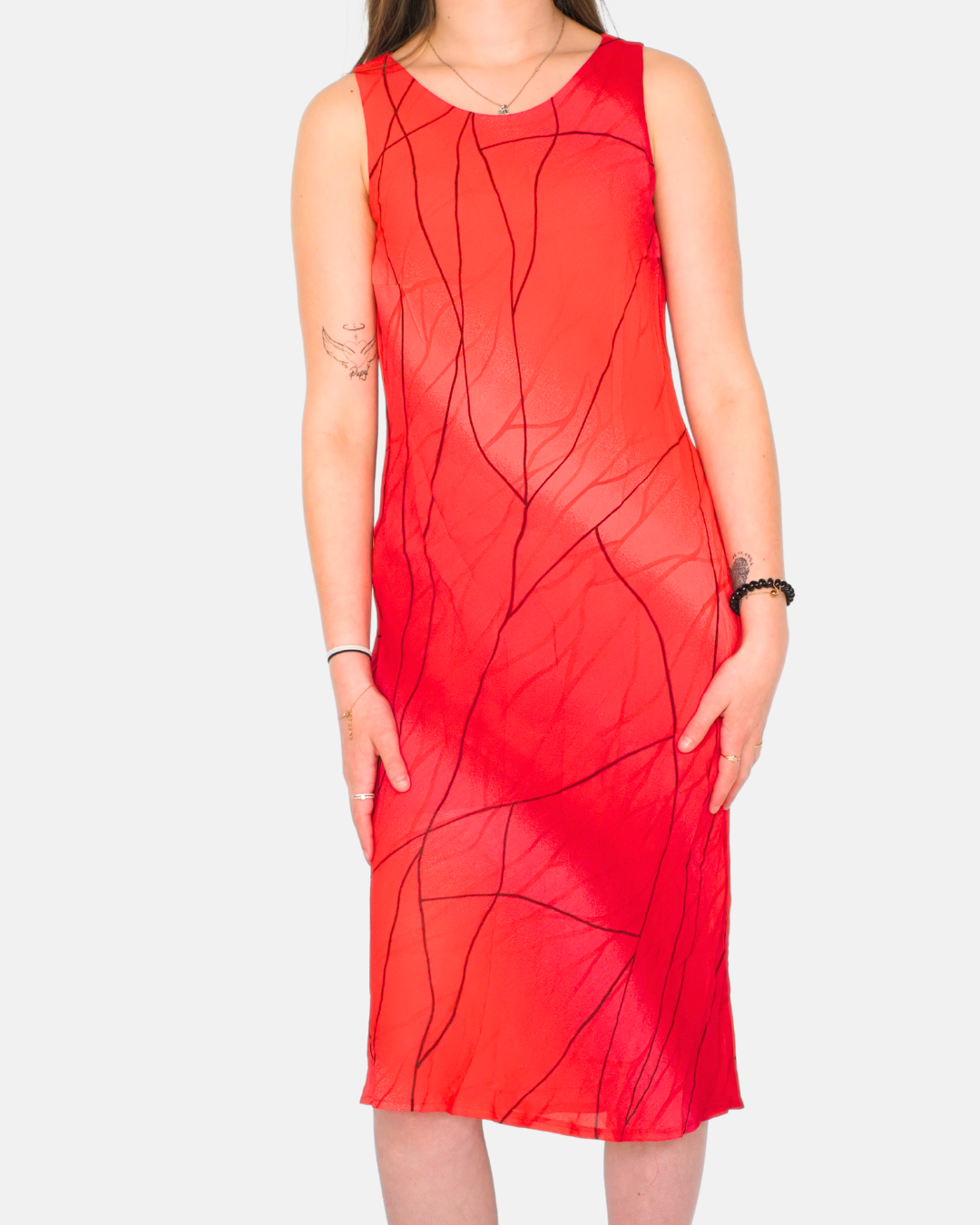 Yessica Red Abstract Print Bodycon Midi Dress