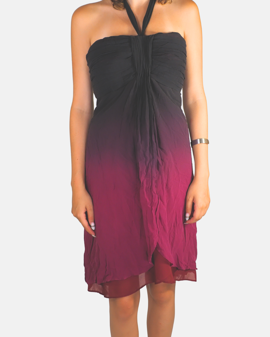 Black / Berry Ombré Halterneck Midi Dress