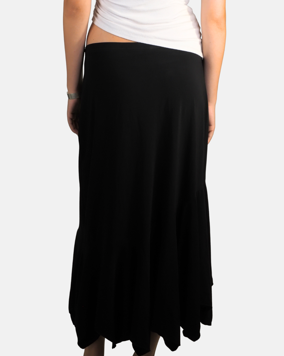 Black Low Rise Fishtail Maxi Skirt