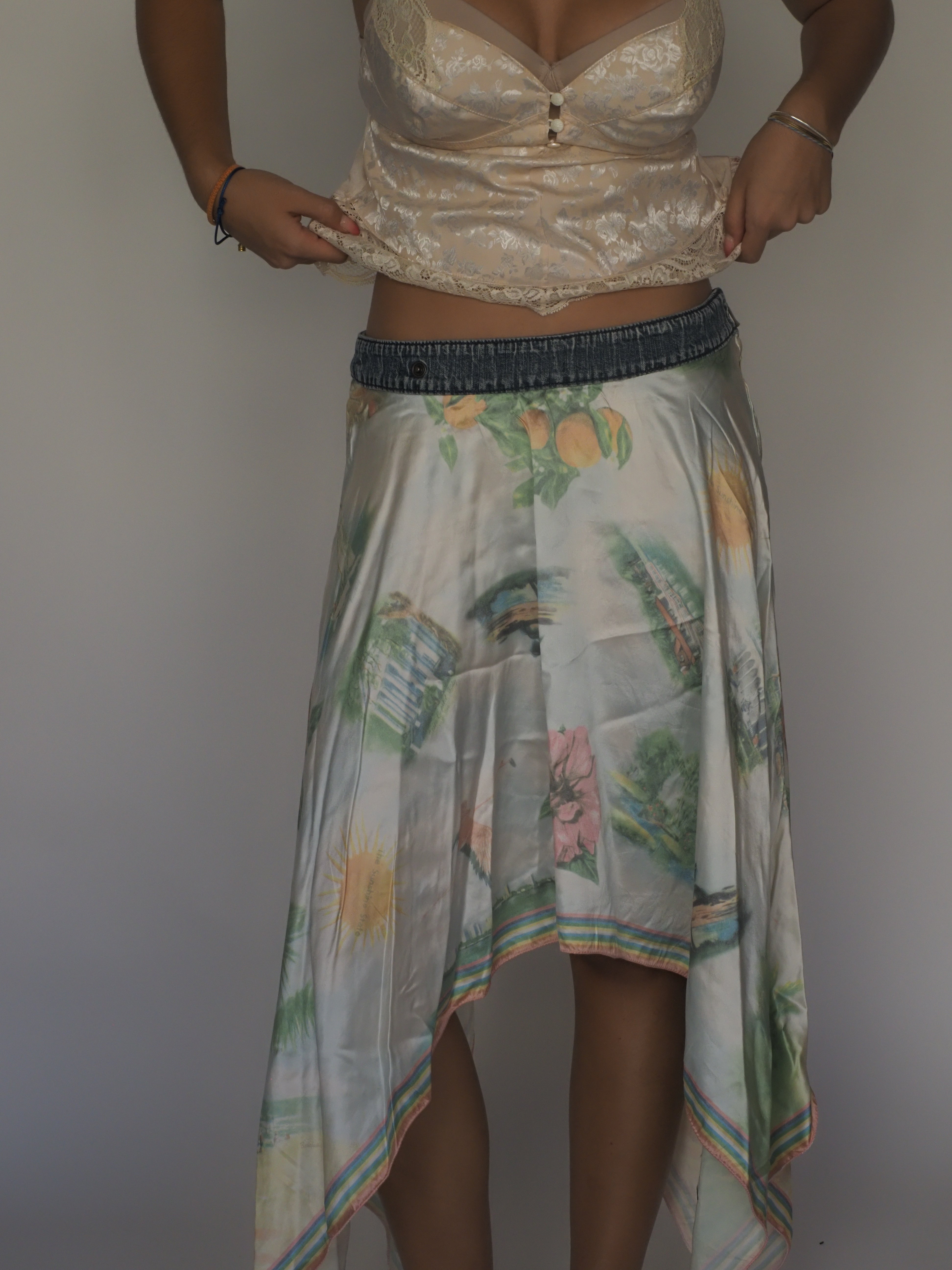 Handkerchief-Hem Silk Skirt – Miss Sixty Coastal Print