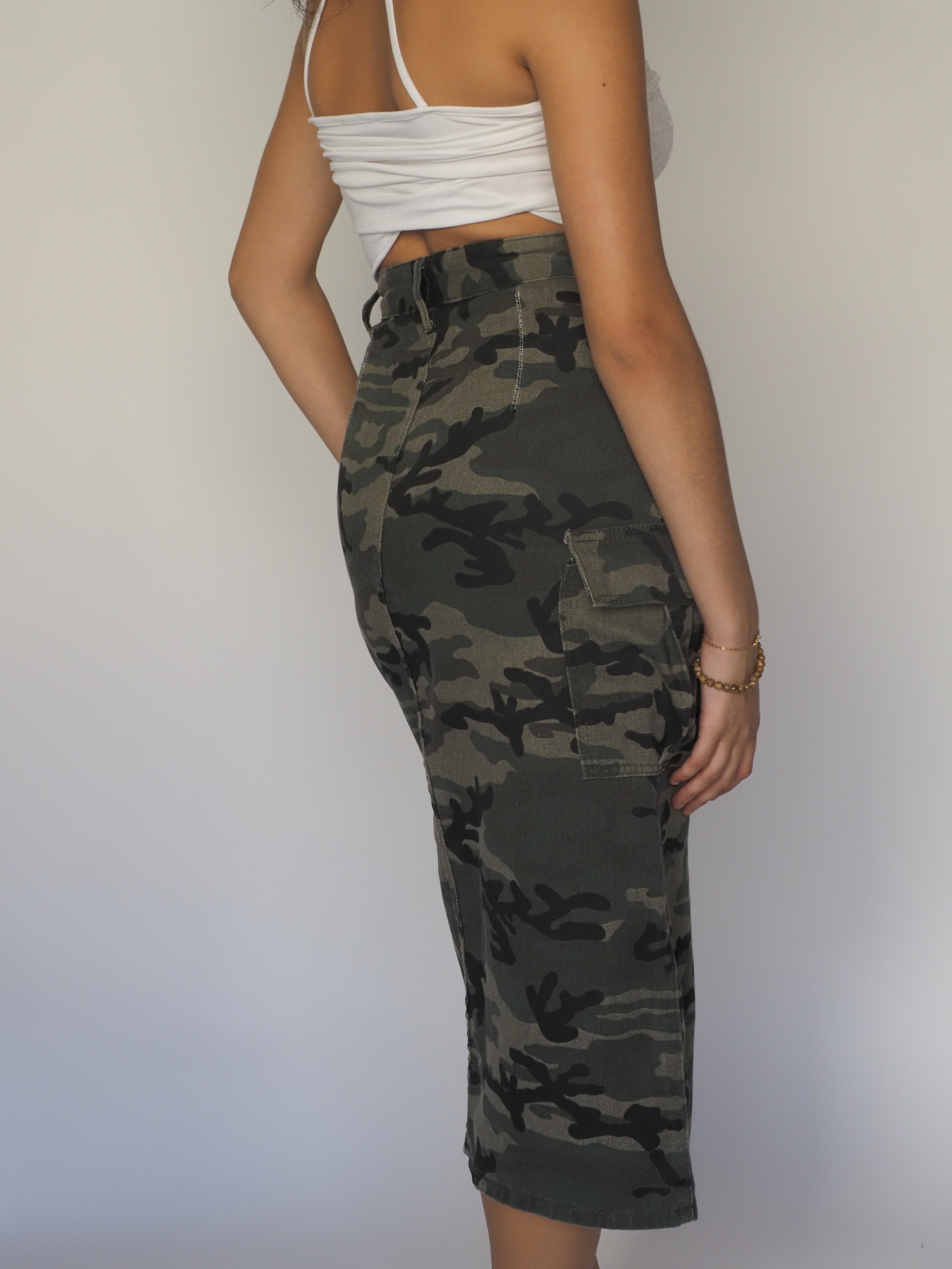Y2K Camo Print Midi Cargo Skirt with Side Pocket