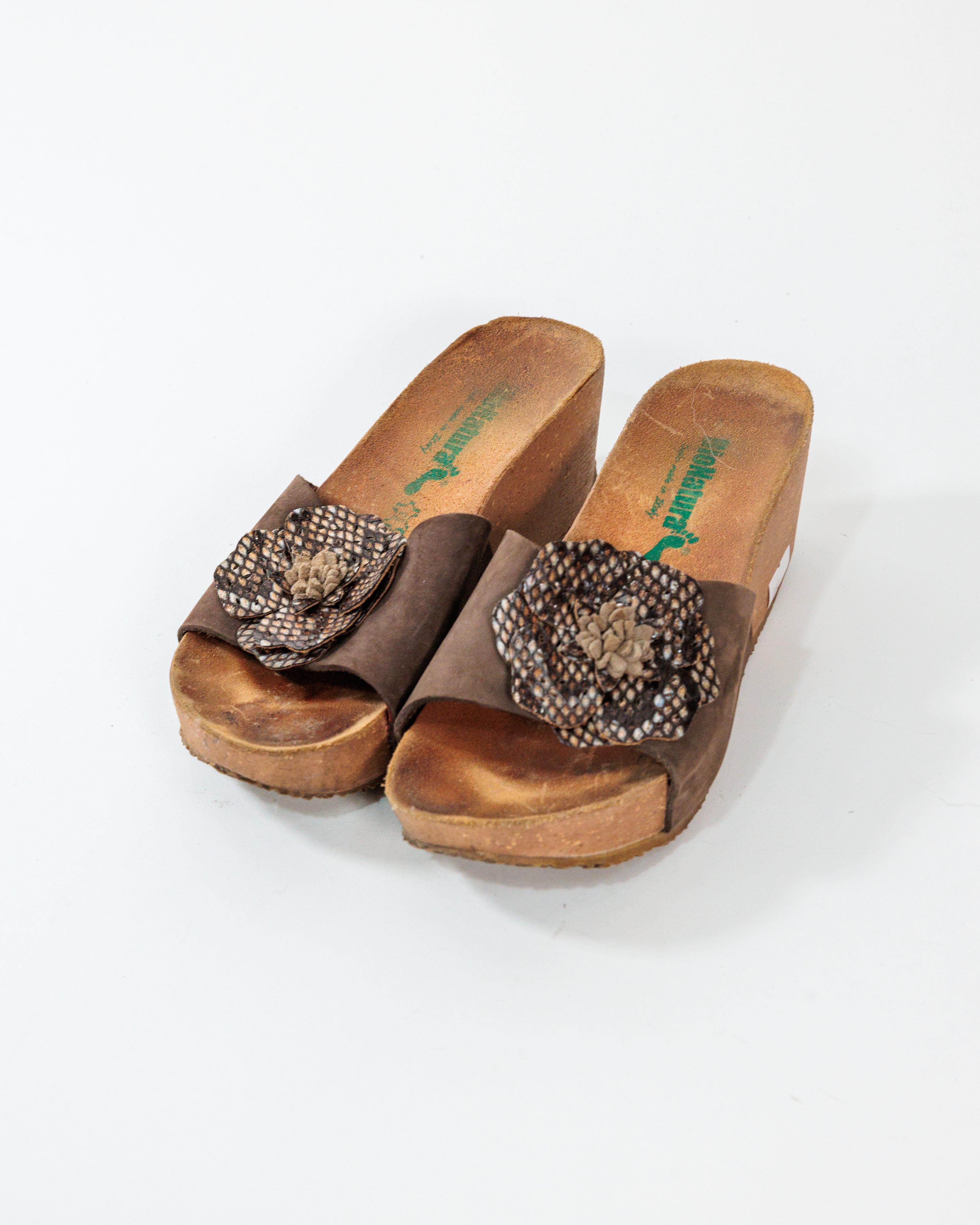 Brown Floral Wedge Sandals - Bionatura
