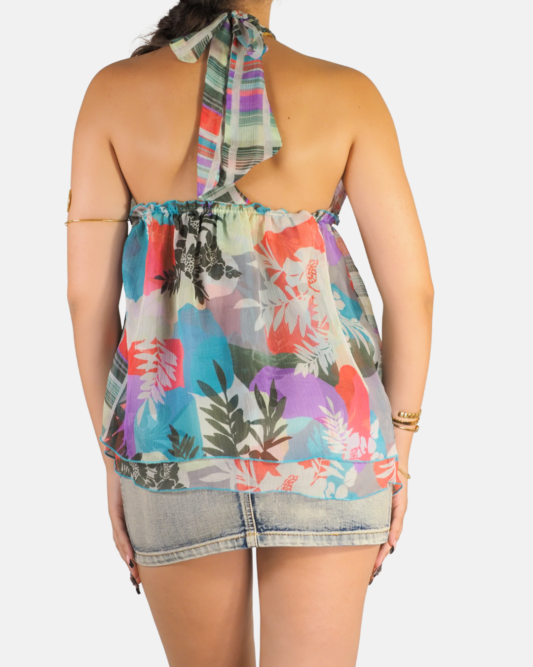 Y2K Tropical Floral Halter Babydoll Top - Joy