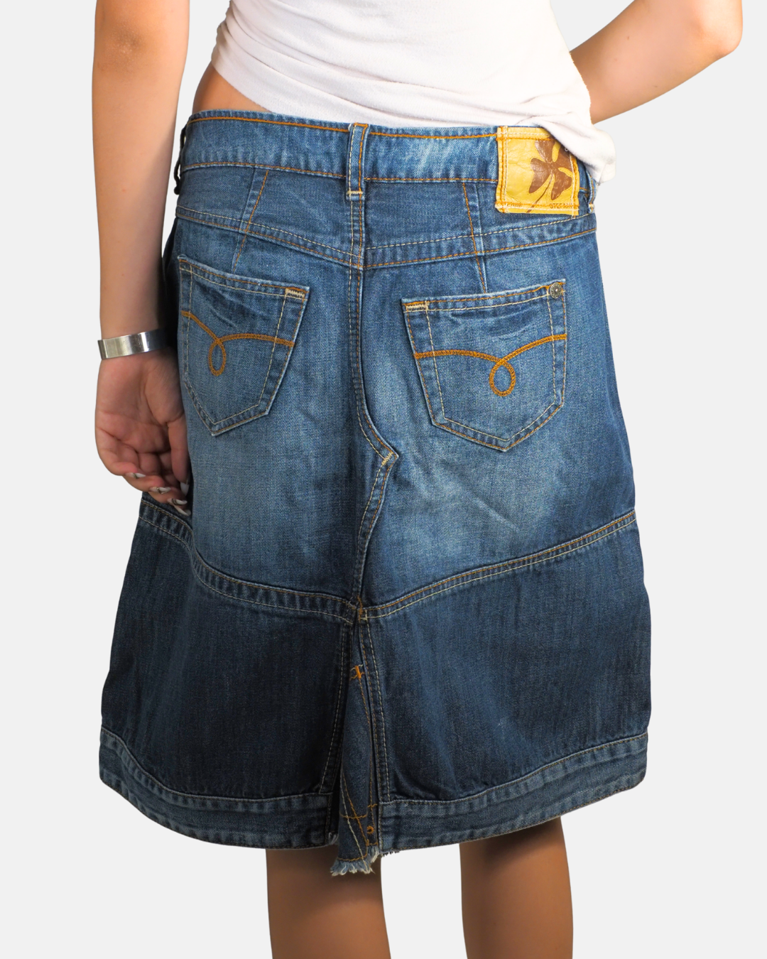 Low-Rise Patchwork Denim Midi Skirt - Stefanel