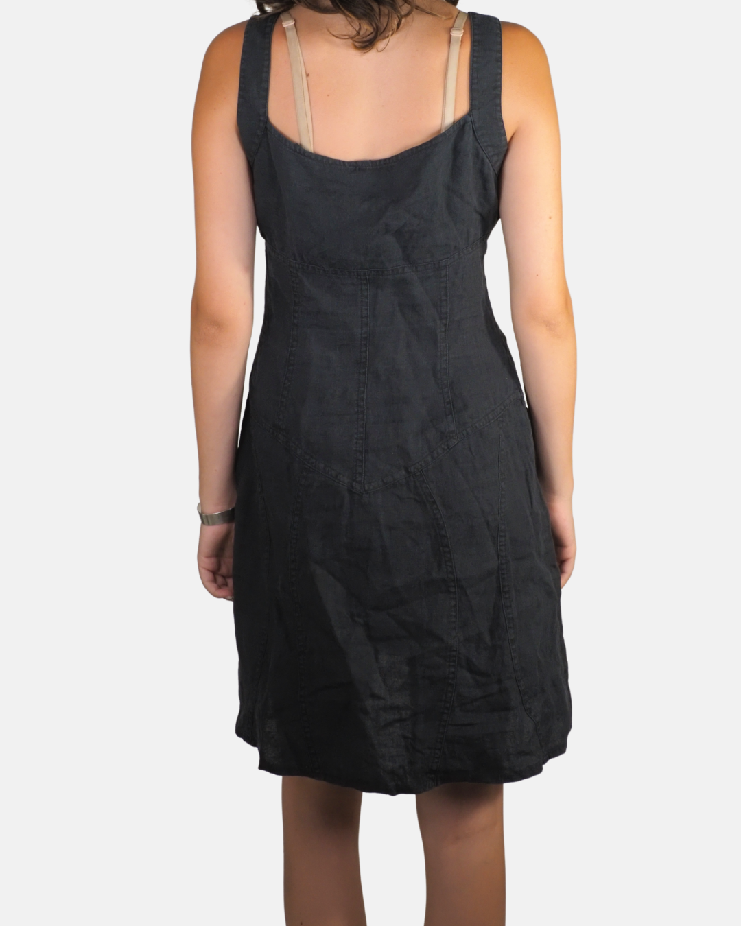 Black Linen Zip Front Mini Dress - NEF