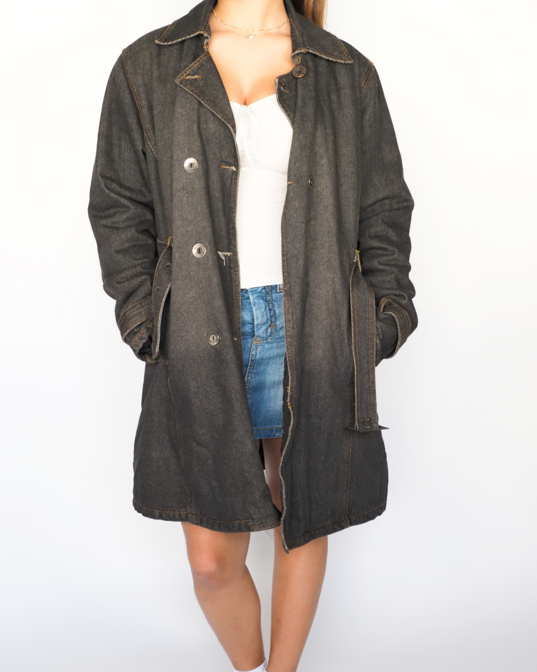 Donna Zo Dark Wash Denim Trench Coat with Belt