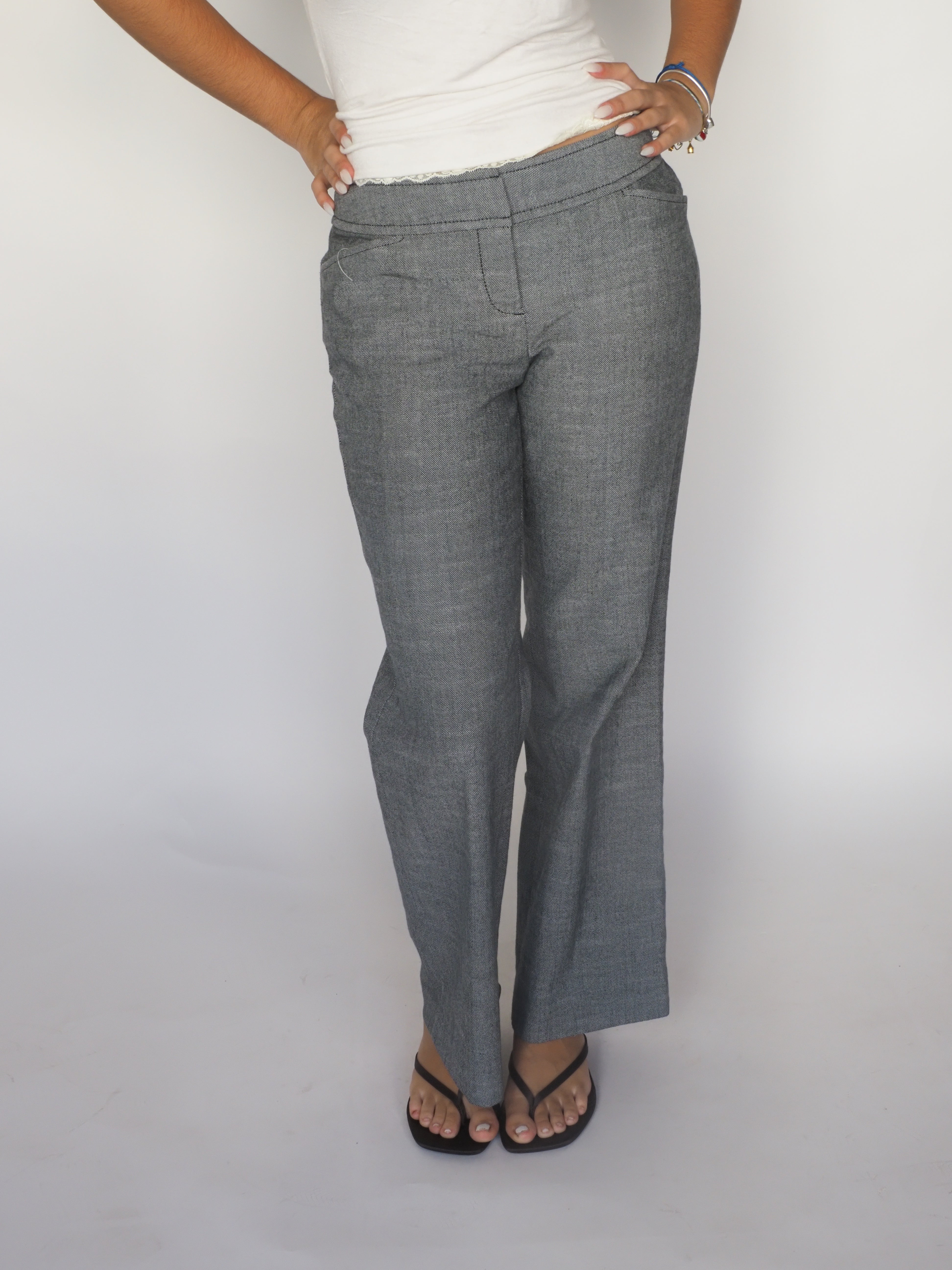 Ann Taylor Grey Tailored Straight-Leg Trousers