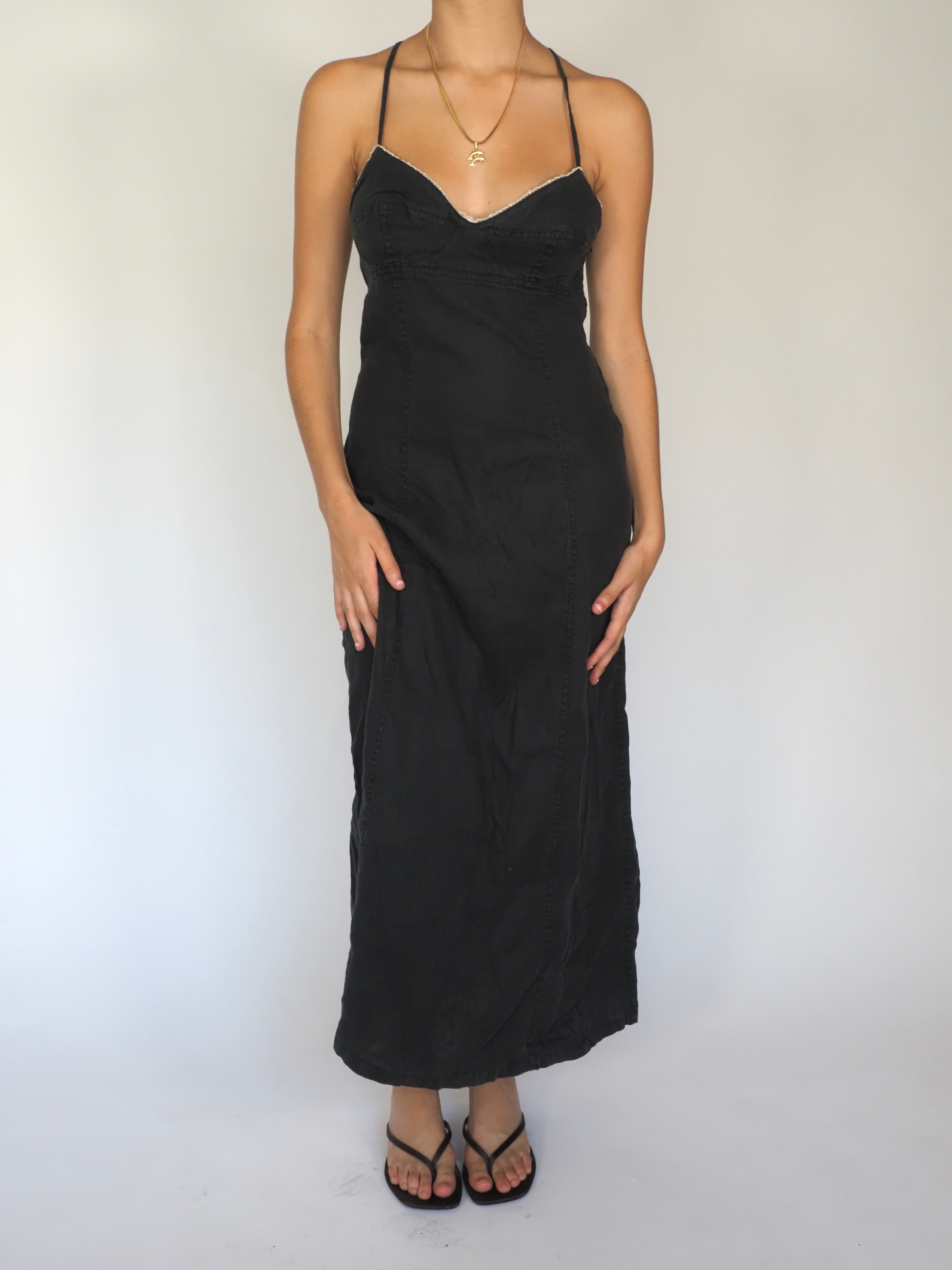 Y2K Armani Jeans Black Spaghetti Strap Maxi Dress