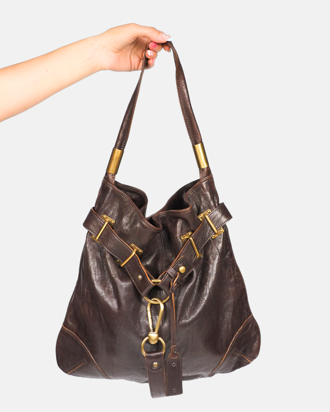 Vintage Espresso Leather Buckle Bag