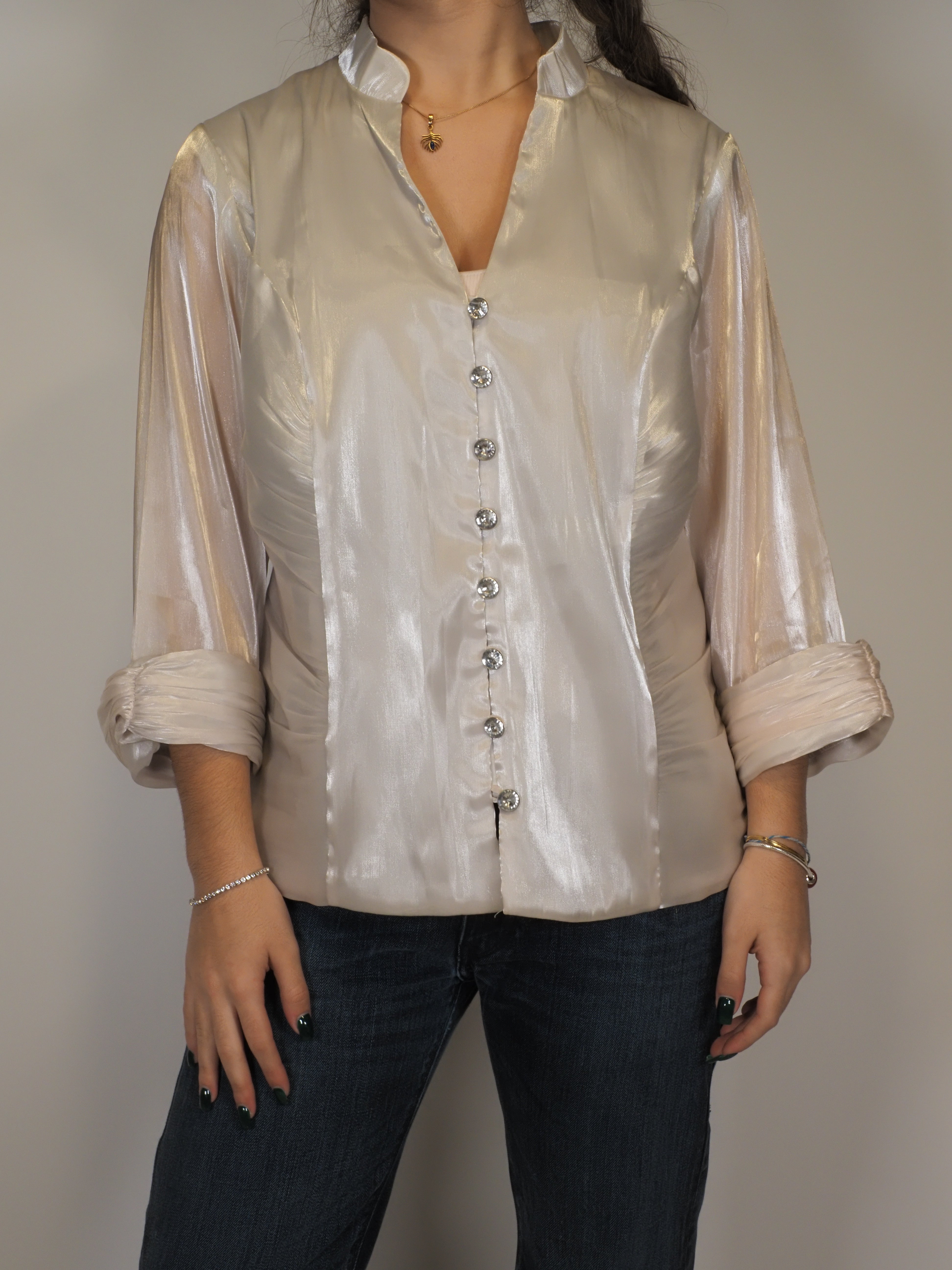 Laura Plus – Champagne Satin Blouse