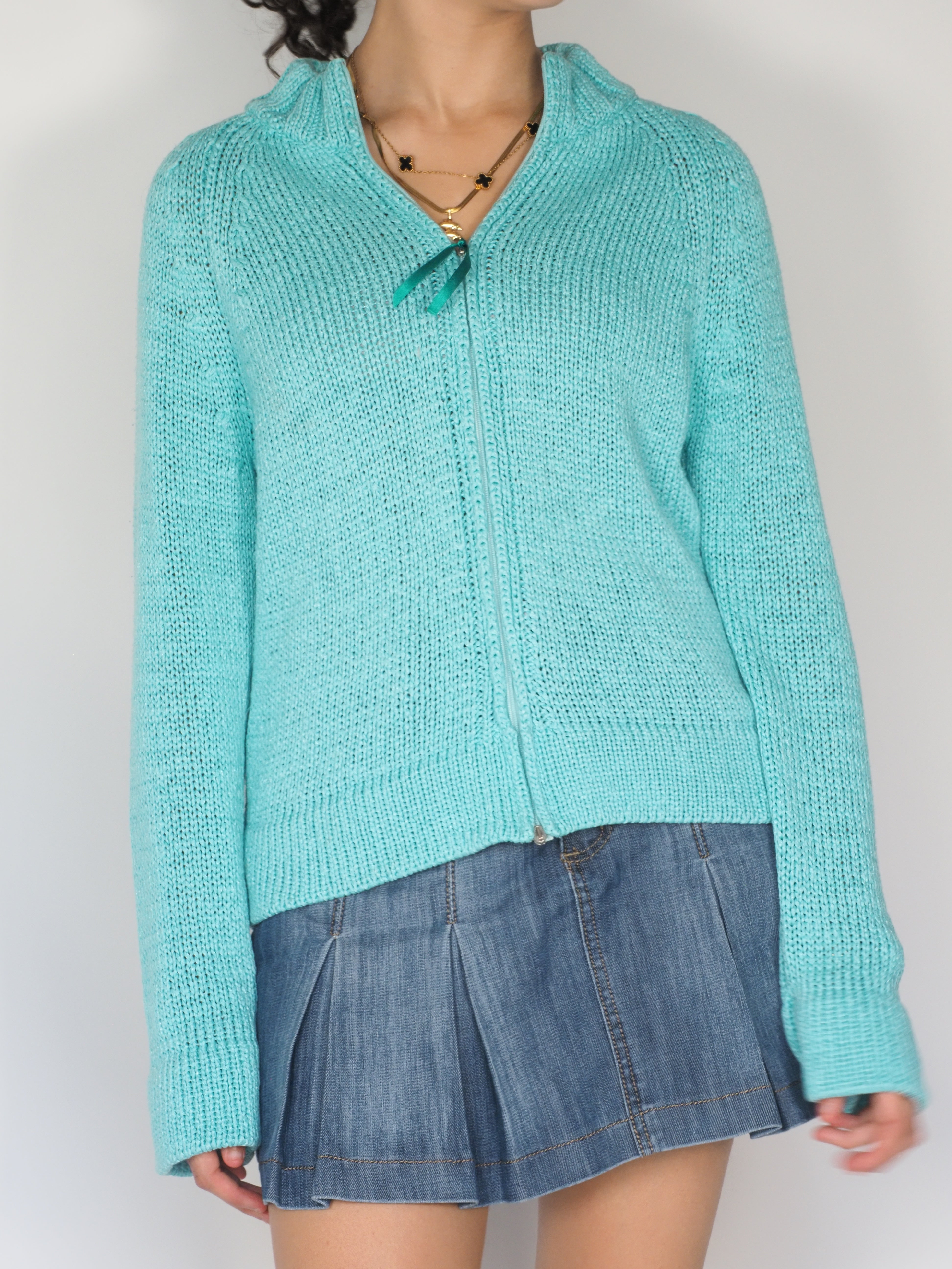 Aqua Knit Zip-Up Sweater – New Penny