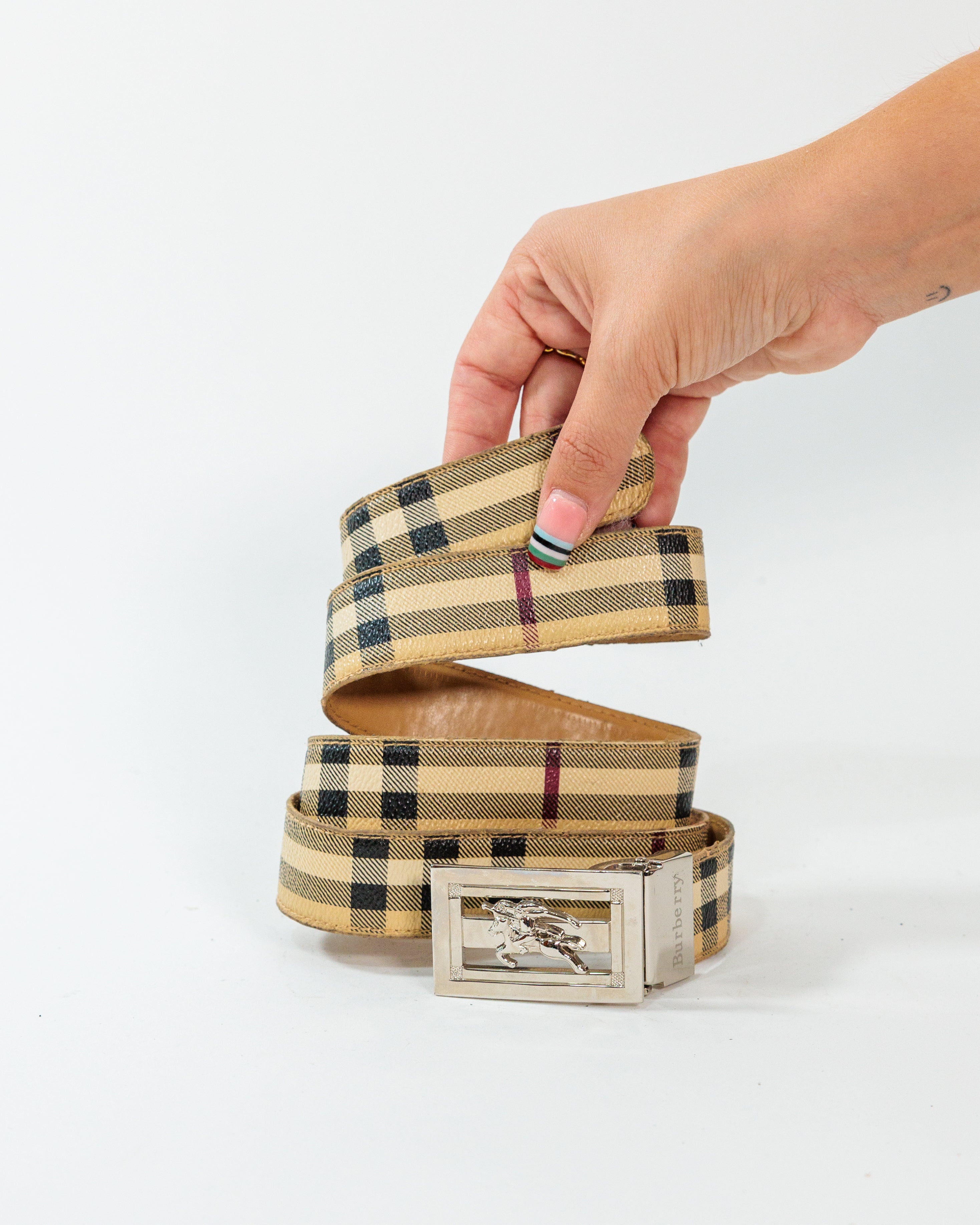 Beige Check Equestrian Knight Belt - Burberry
