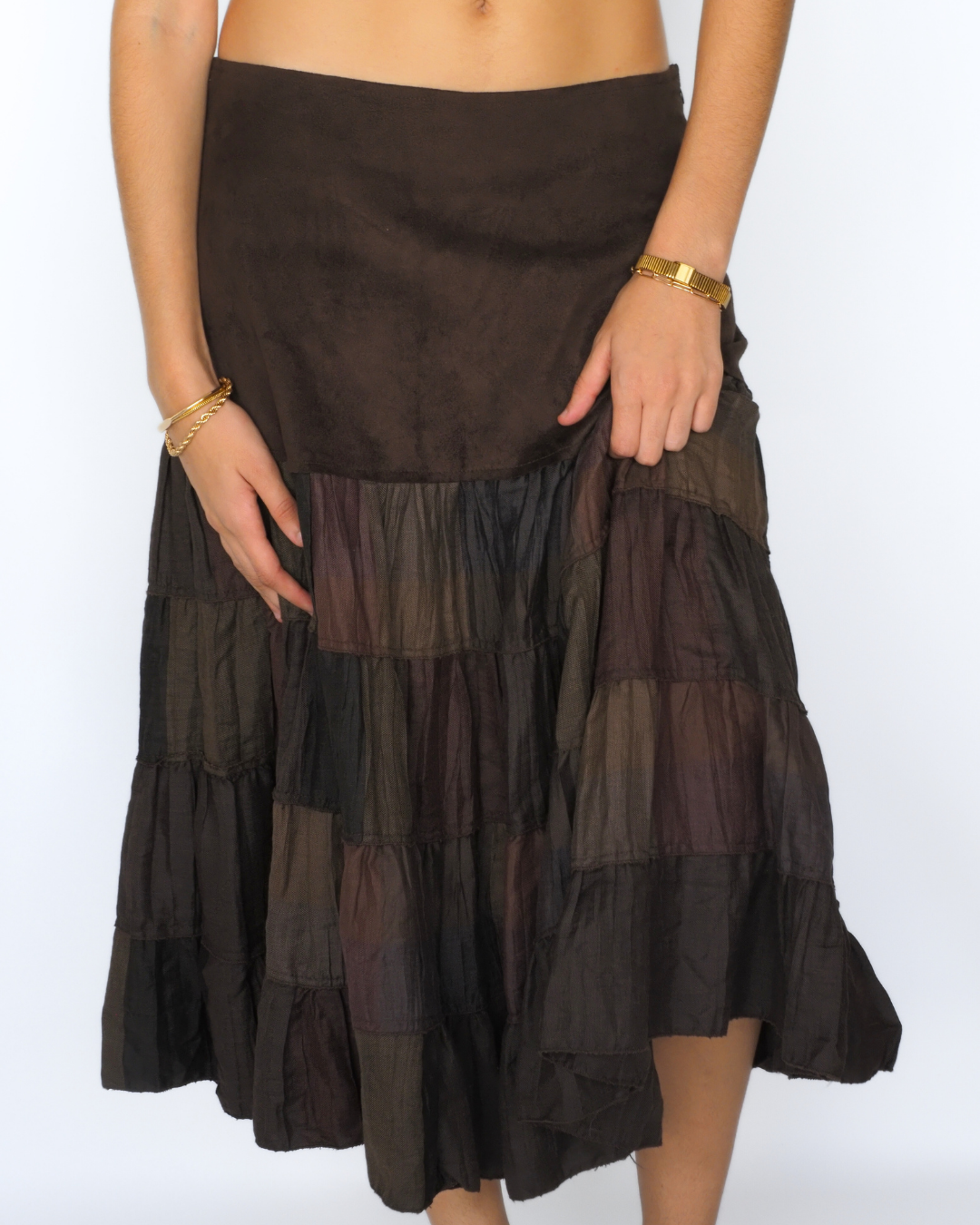 Smoky Brown Tiered Midi Skirt – Ekle