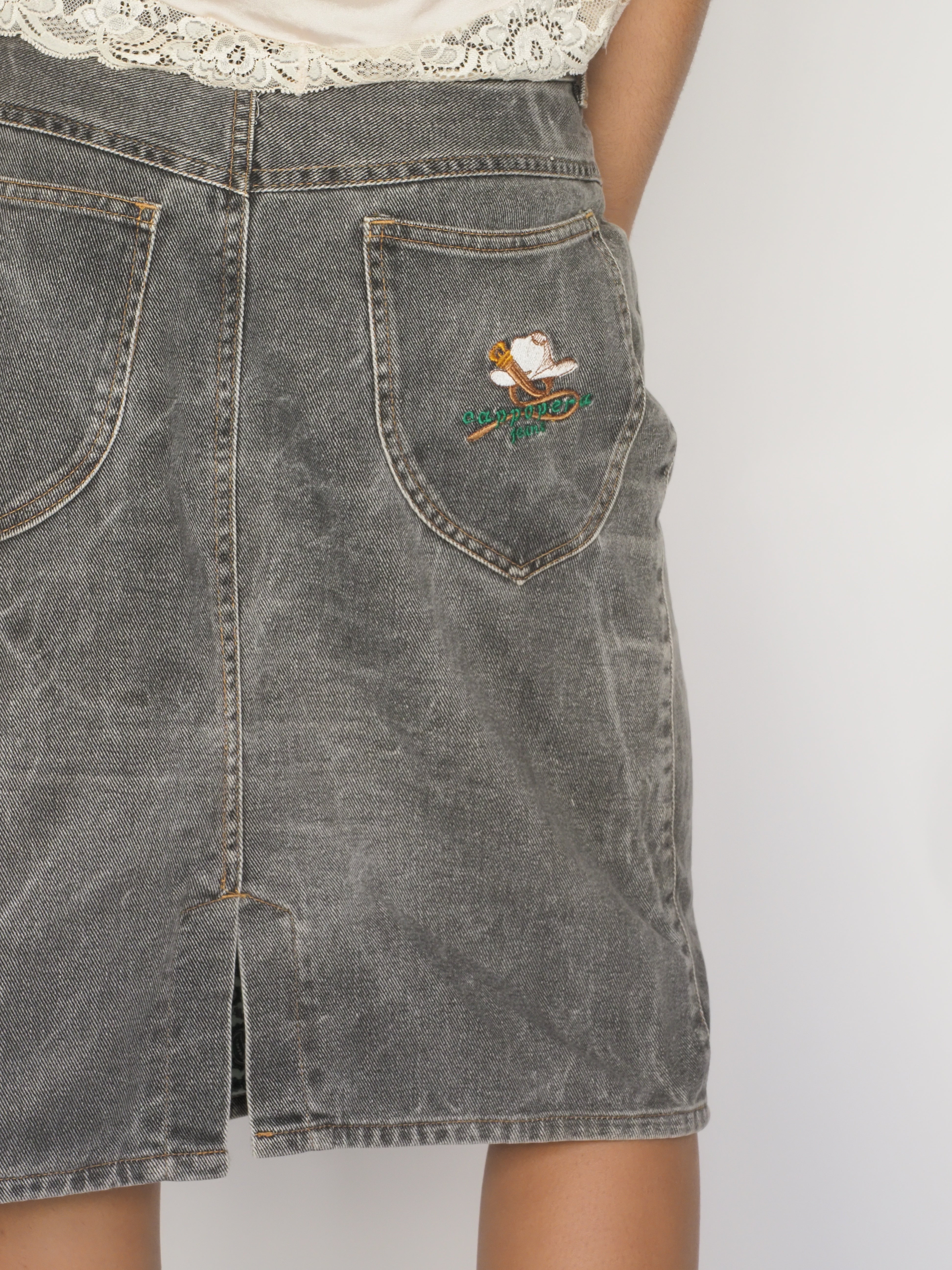 Washed Denim Midi Skirt with Back Vent – Capoppera