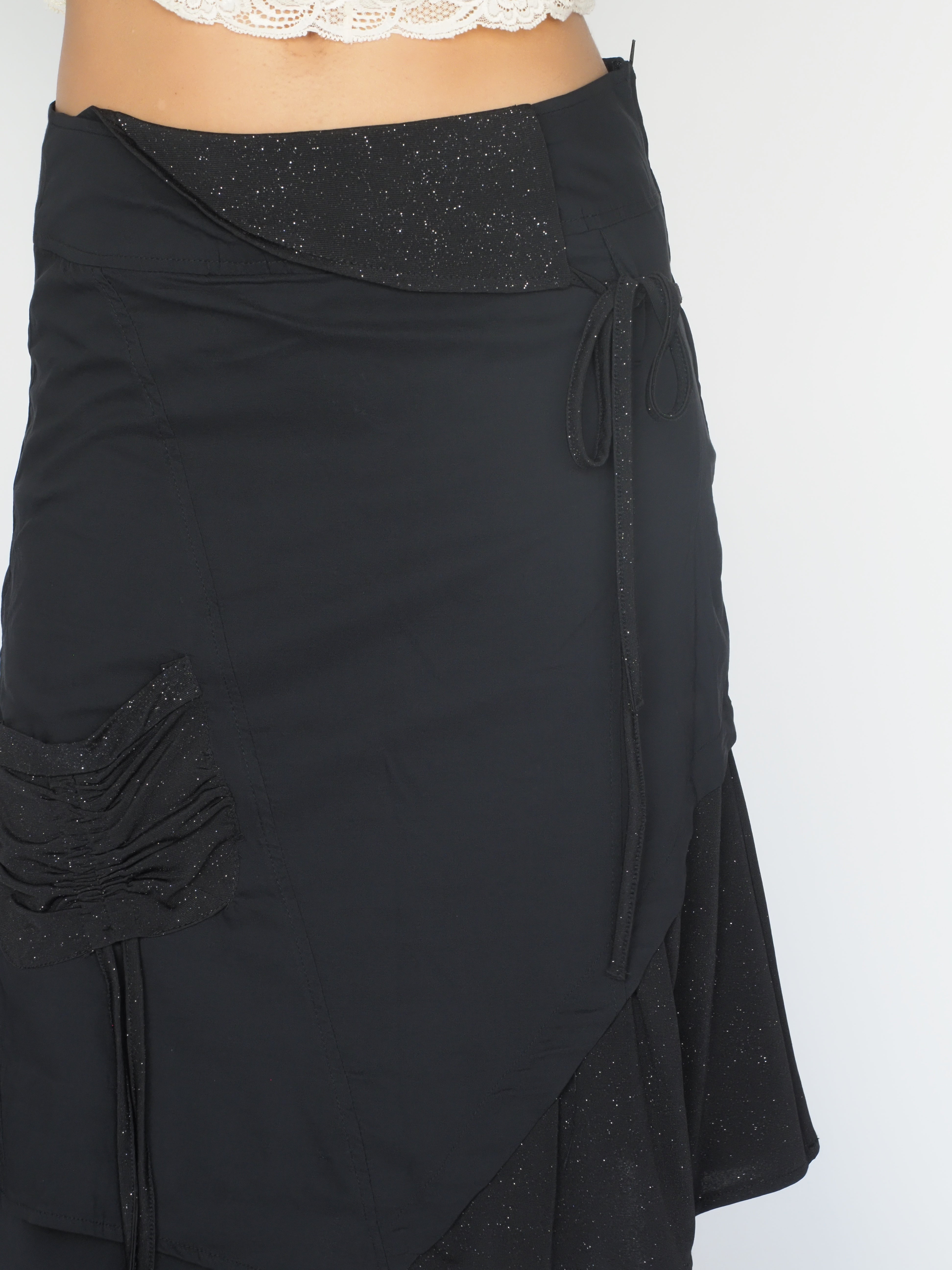 Black Glitter Waist Asymmetric Skirt – K Woman