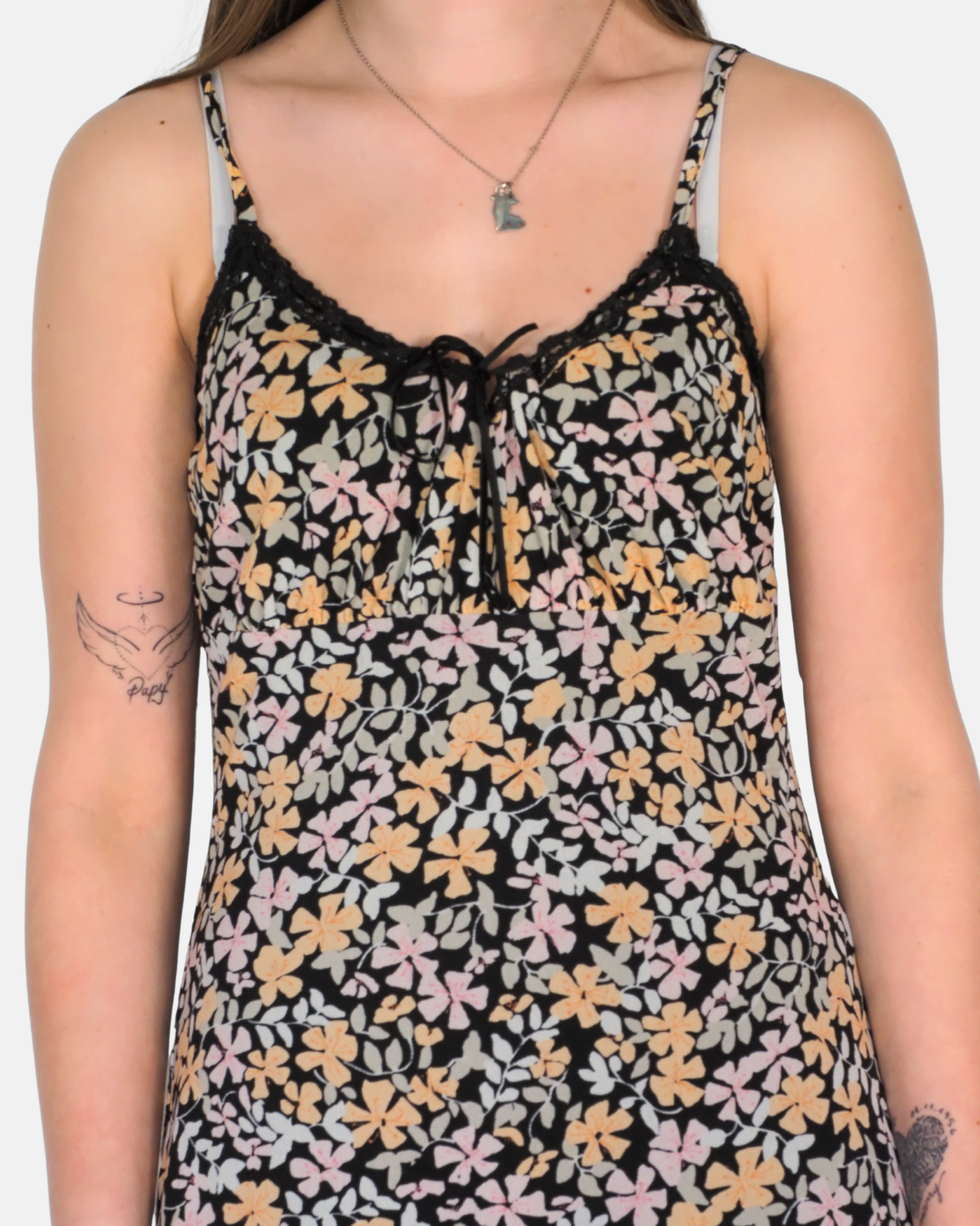 Esprit Vintage Black Floral Slip Midi Dress