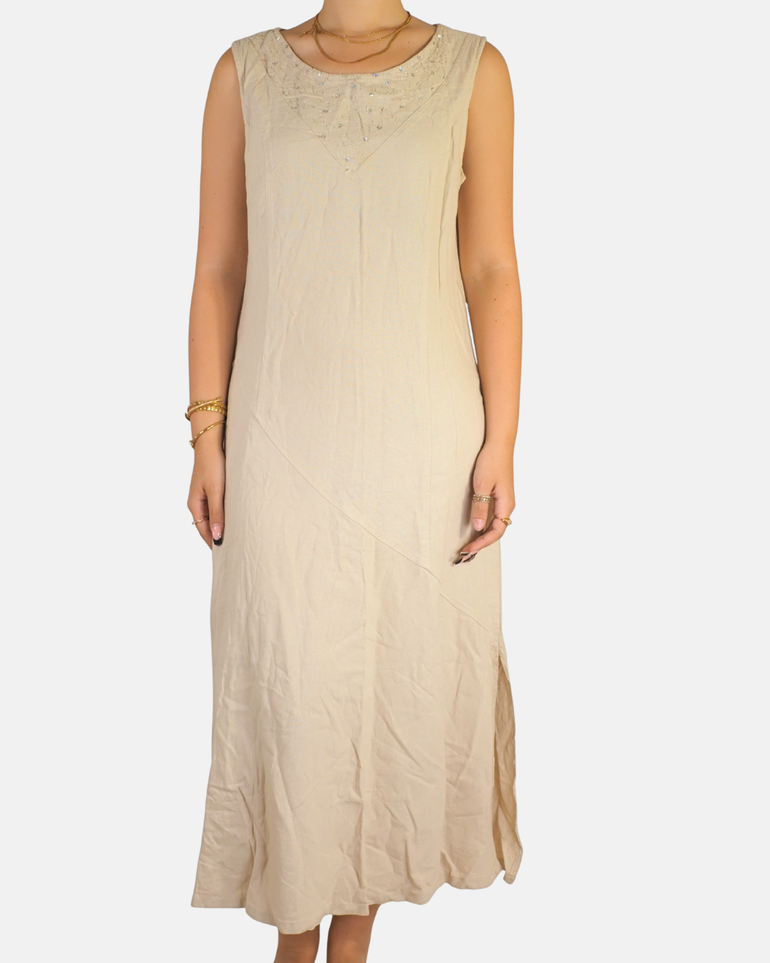 Beige Embellished Boho Maxi Dress - Moda Più