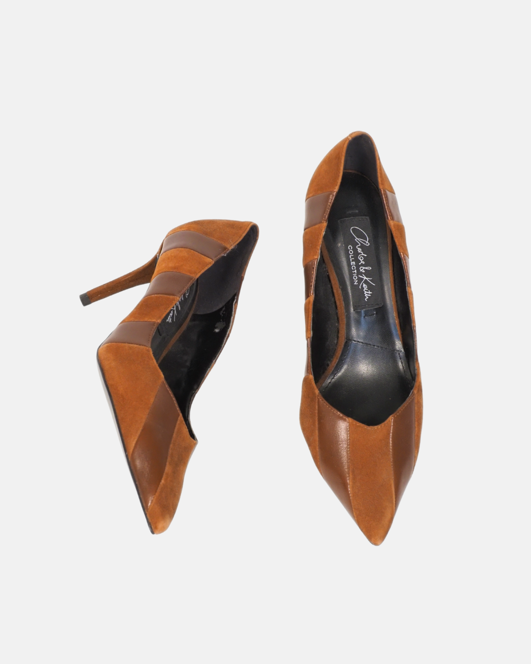 Brown Suede & Leather Pointed Heels Charles & Keith