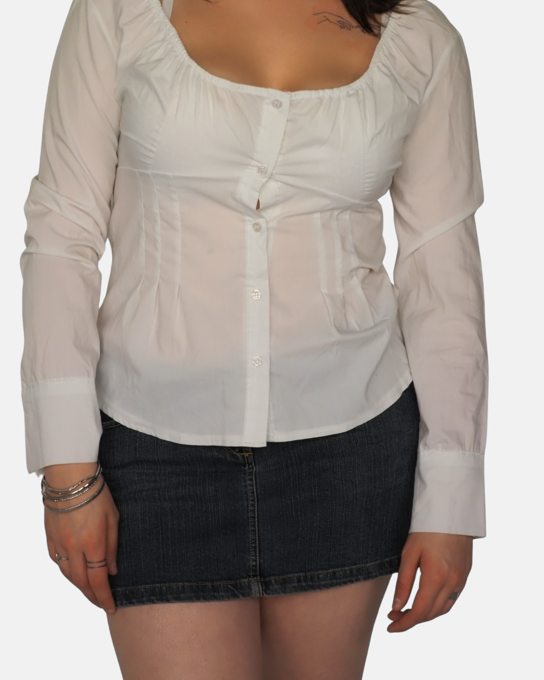 Miss Miss by Valentina White Ruched Bust Y2K Blouse