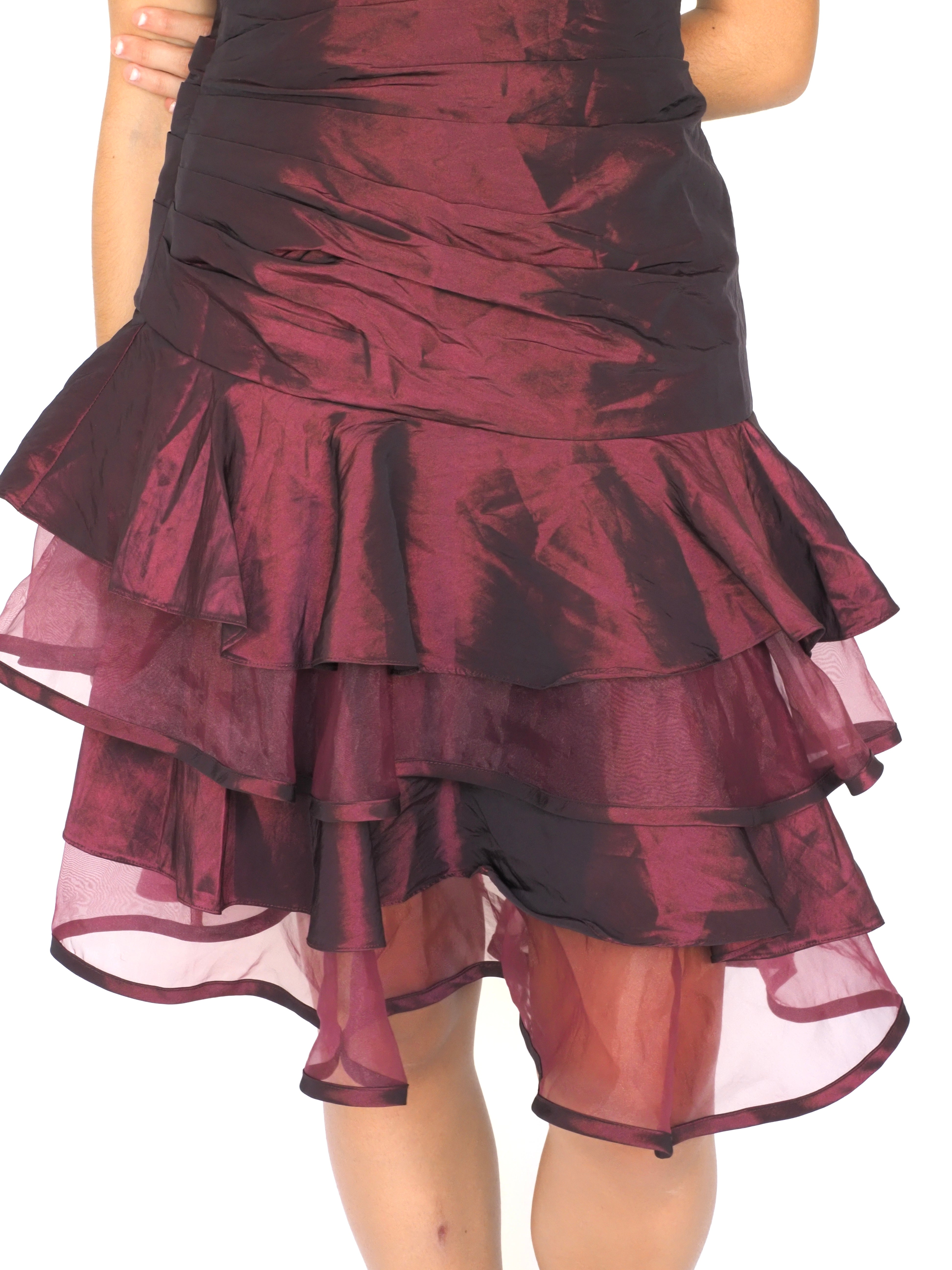 Vintage Burgundy Strapless Ruffle Cocktail Dress – Unique