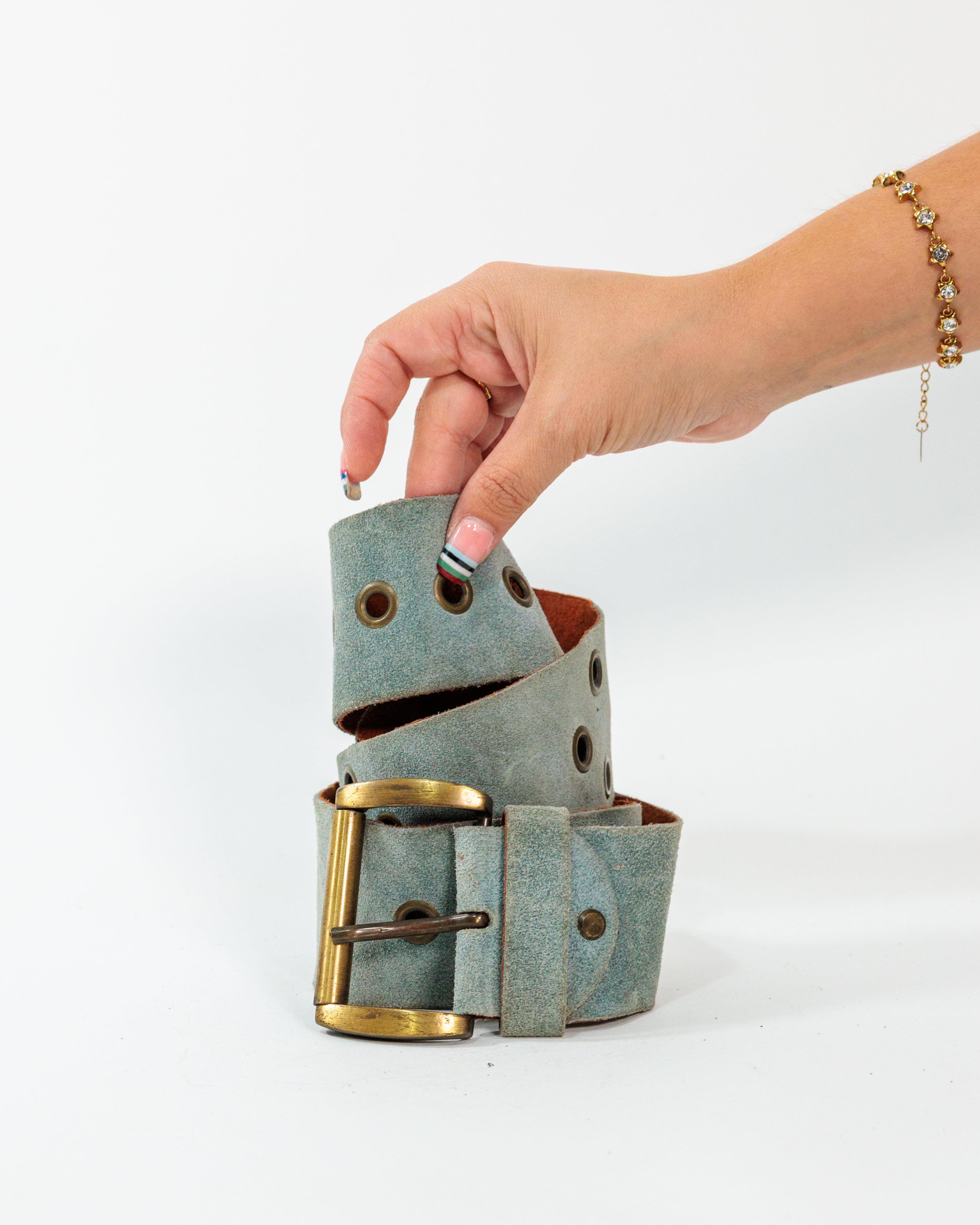 Sage Suede Eyelet Belt