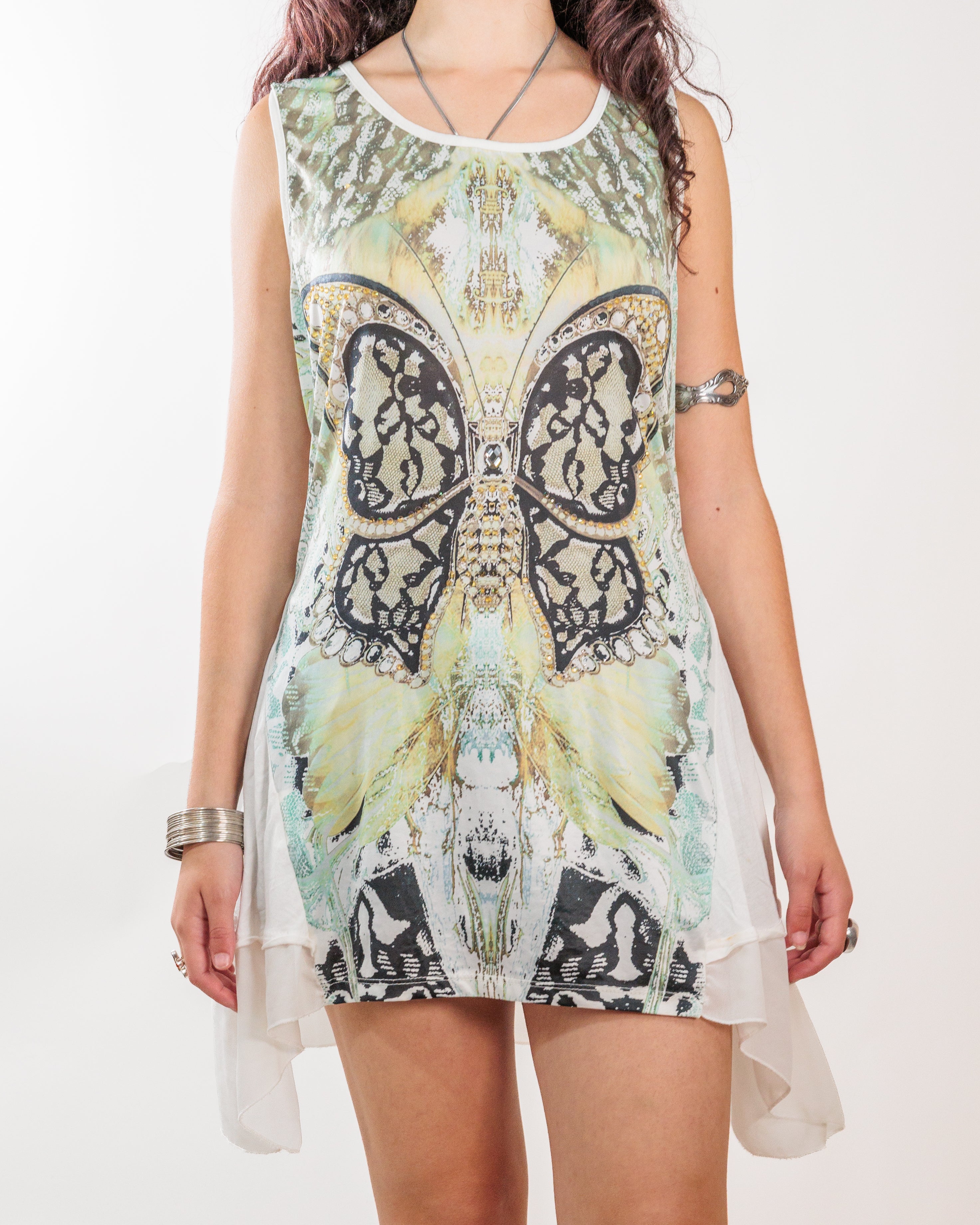 Abstract Butterfly Print Chiffon Mini Dress