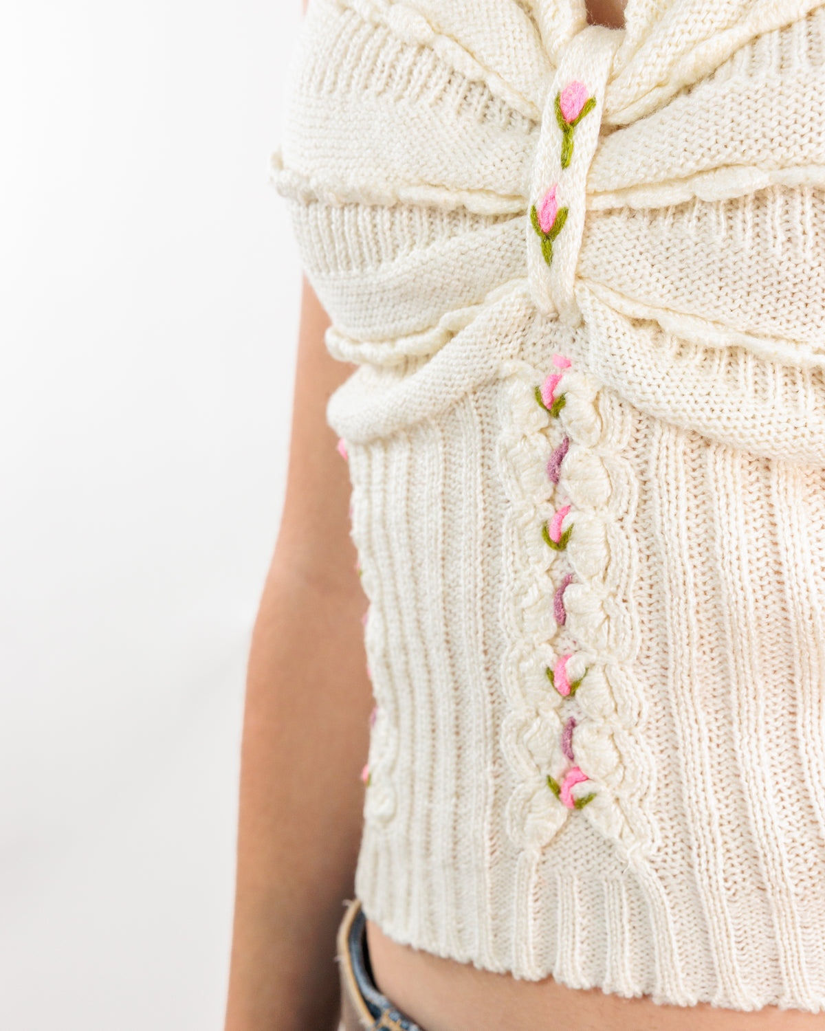 Cream Floral Knit Halter Top